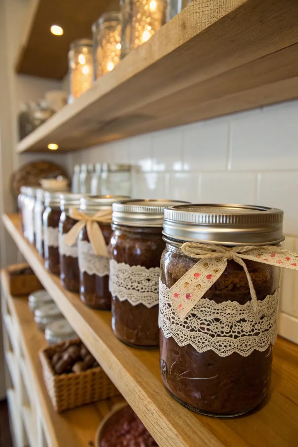 Charming preserving jars filled with delicious sweet squares.