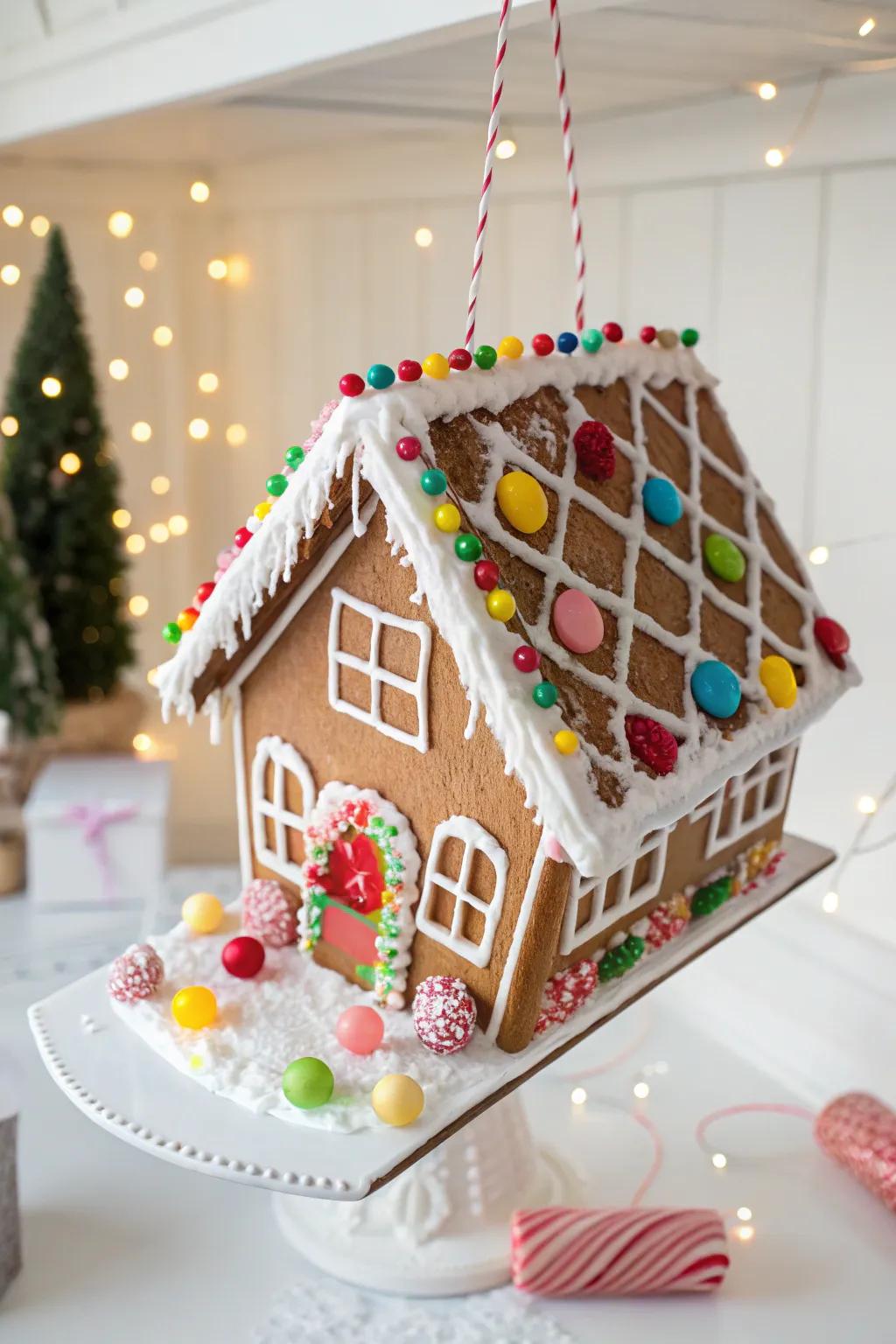 An inverted playful gingerbread dwelling
