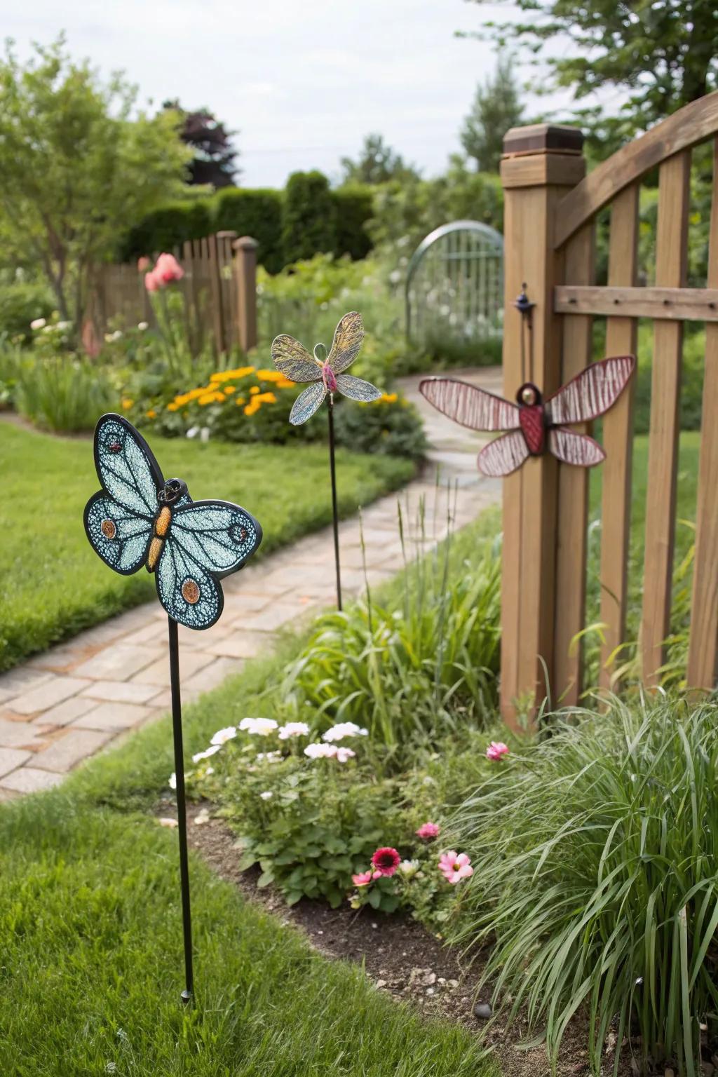 Insect motifs bringing a playful touch to the blooms.