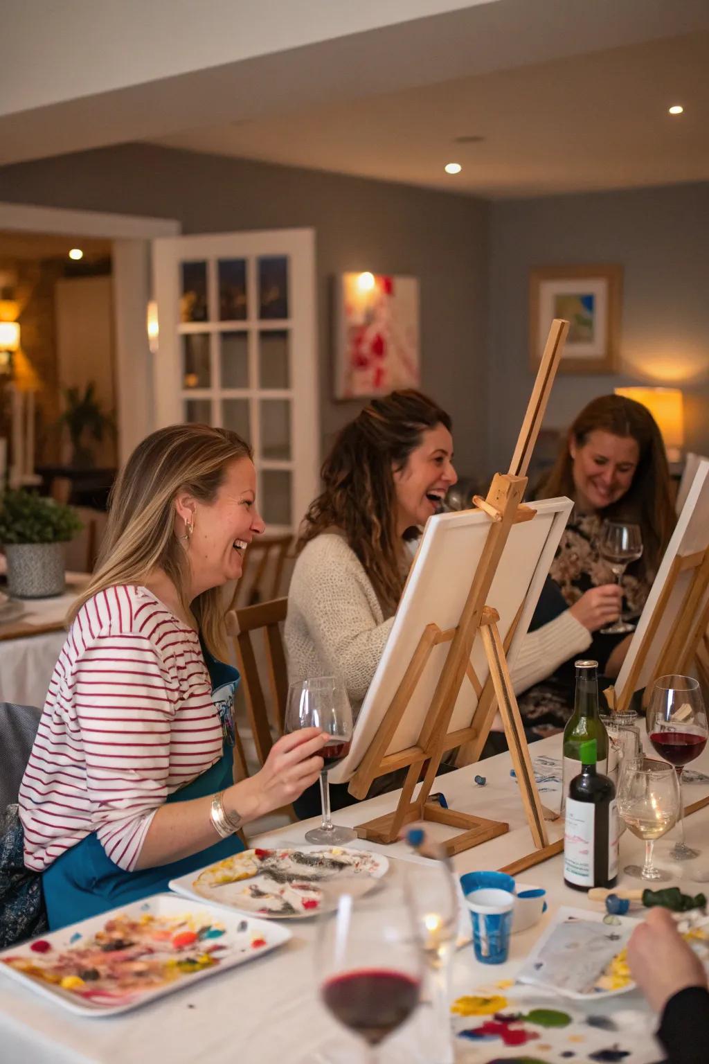 A creative and relaxing wine and paint evening for Galentine's Day.
