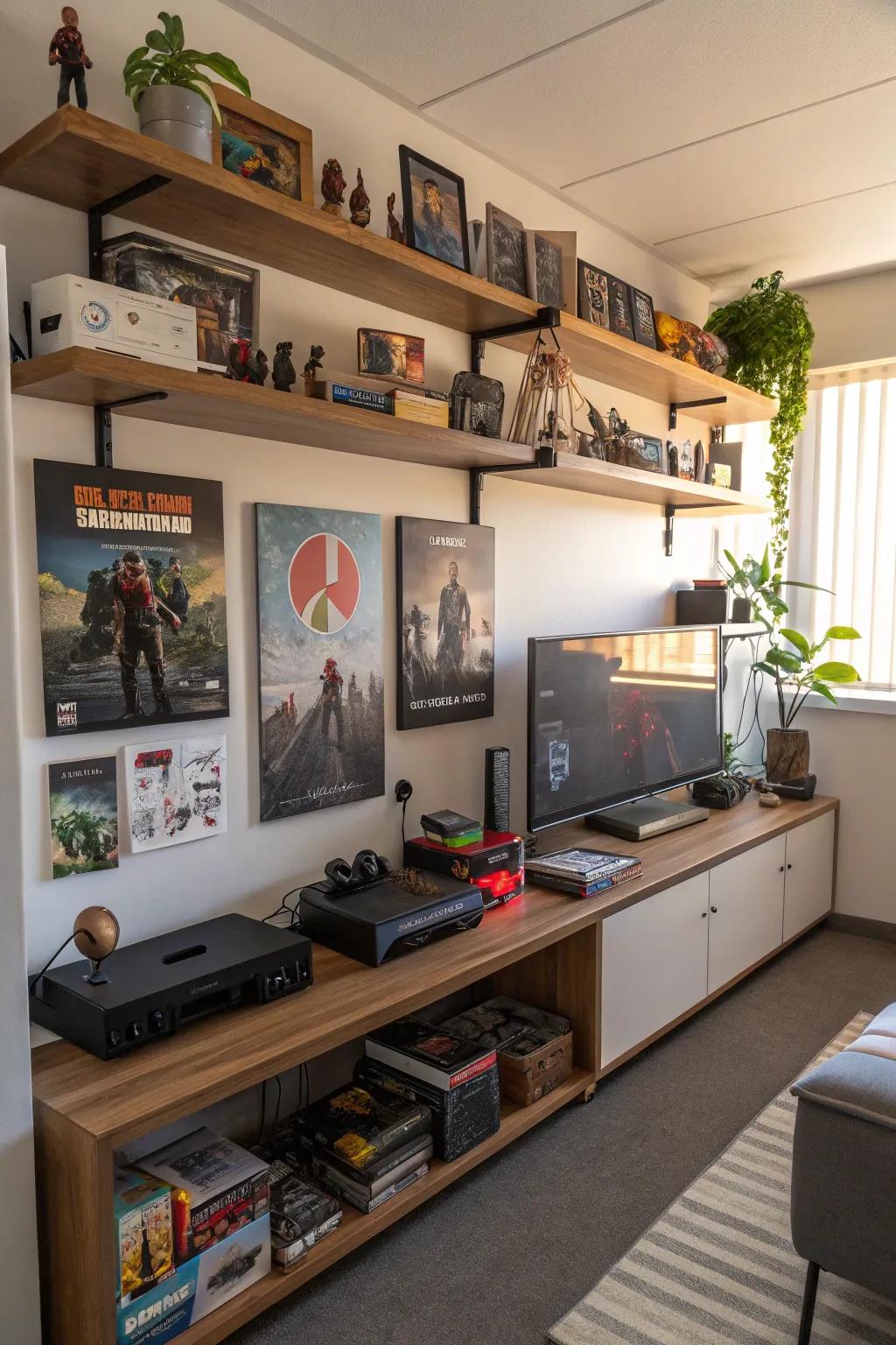 Show off your collectibles on elevated shelves.