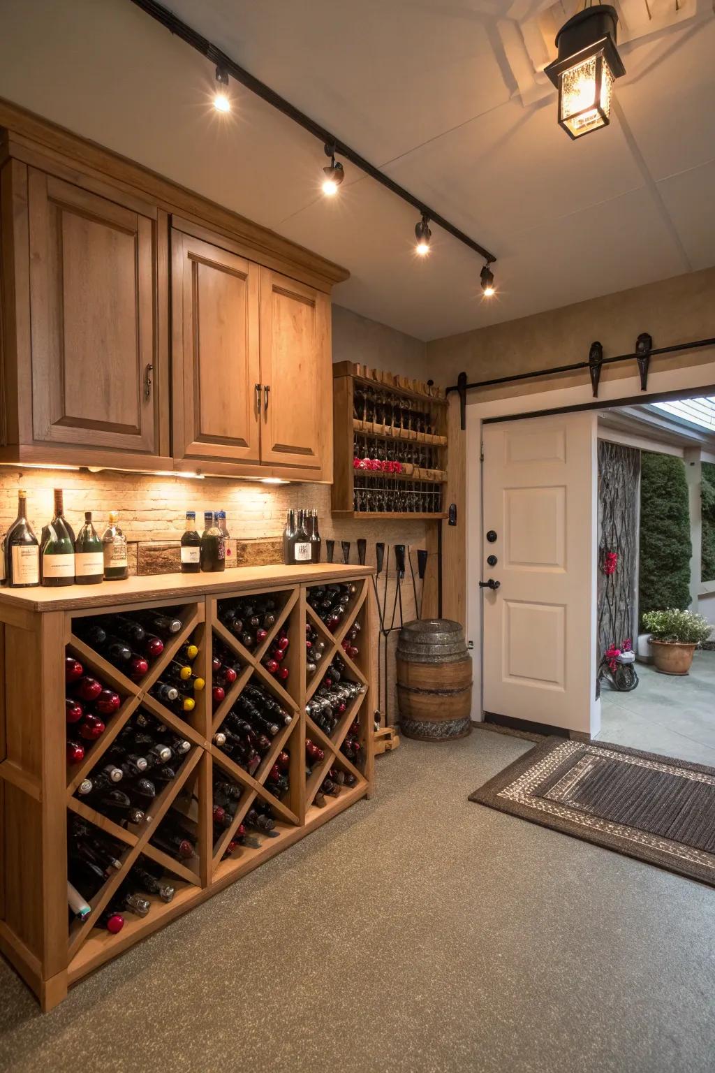Keep and display your wine collection in a garage wine cellar.
