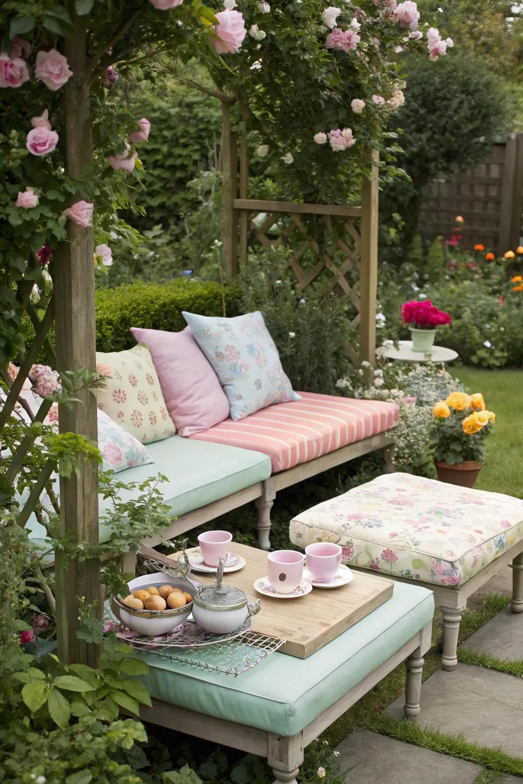 Plush mats encourage attendees to linger and enjoy the tea event.