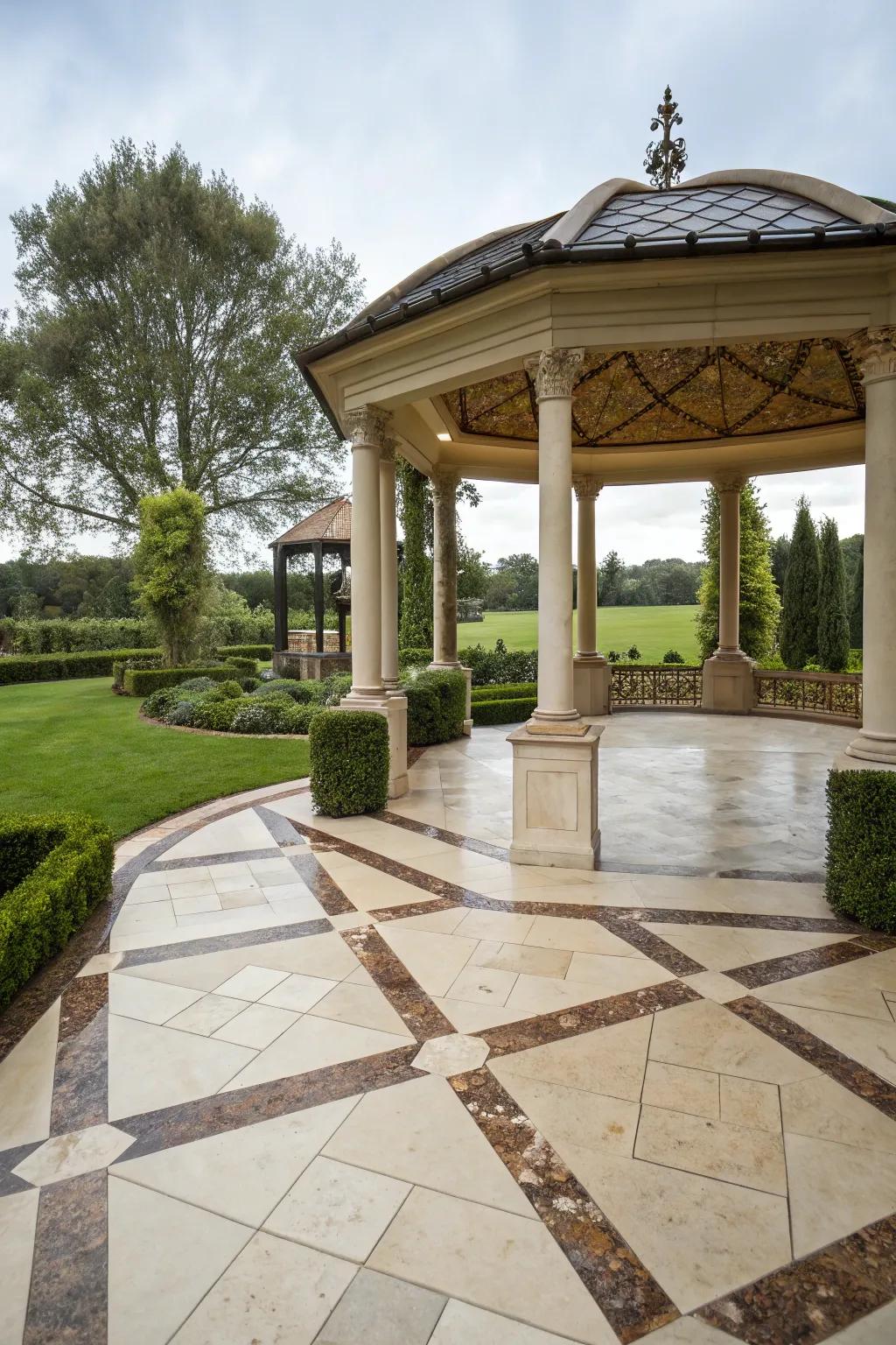 Enhance your gazebo with elegant rock tiles.