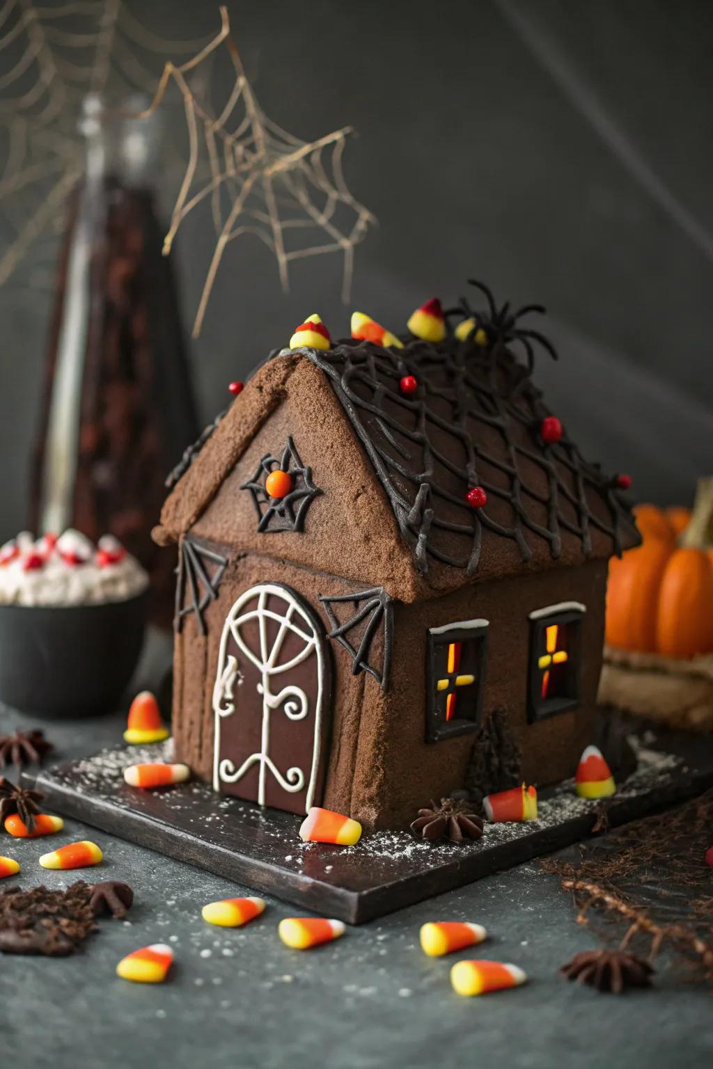 A spooky gingerbread haunted house displaying an eerie charm.