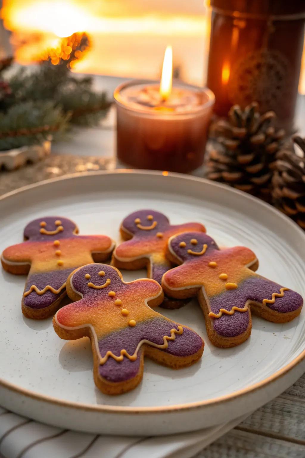 Gradient frosting injects a contemporary flair into these gingerbread characters.