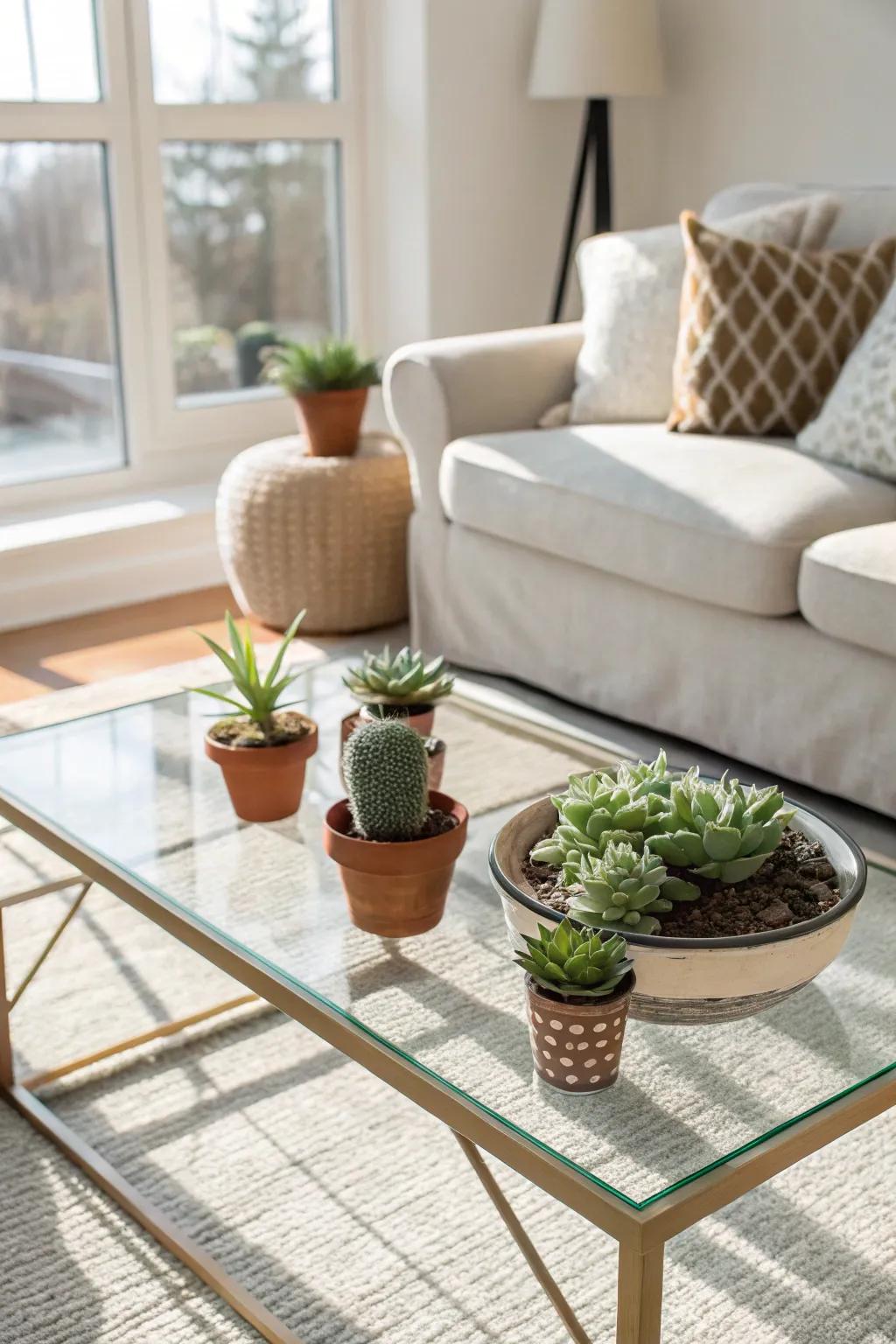 Greenery such as succulents provides an element of nature to your surface.