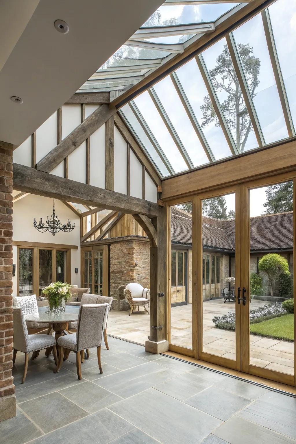 A harmonious blend of old and new in a glass extension.