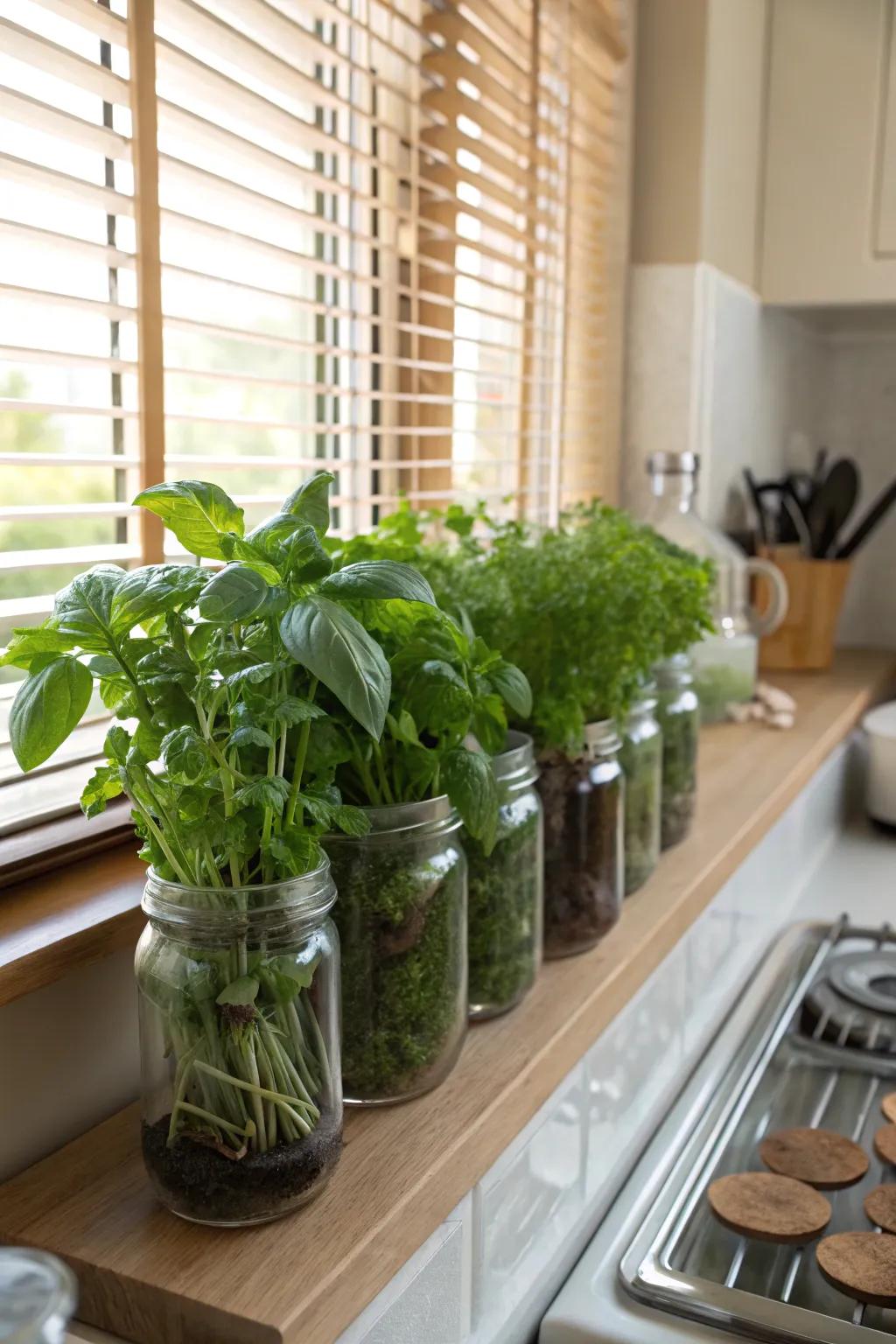 A mini herb garden adds freshness and flavor to your kitchen.
