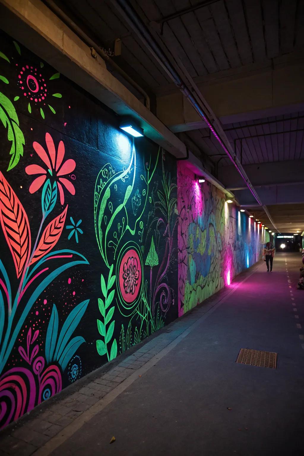 Produce a masterpiece with luminescent paints for an artistic flair.
