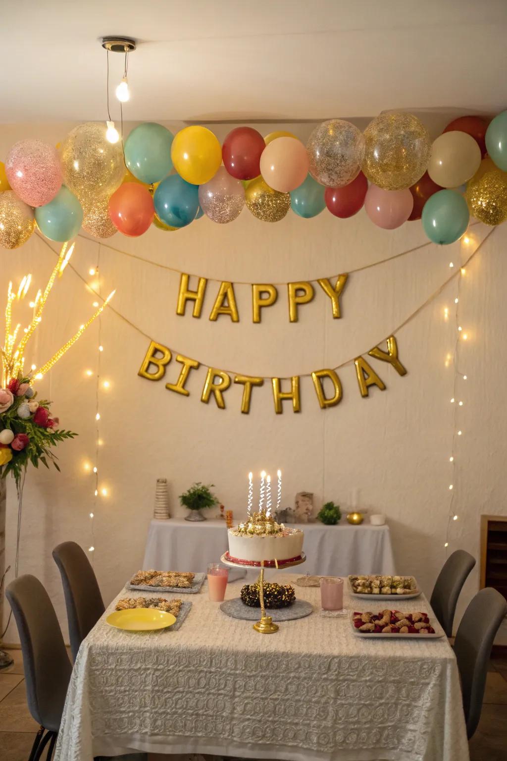 A golden birthday banner for a personal touch.