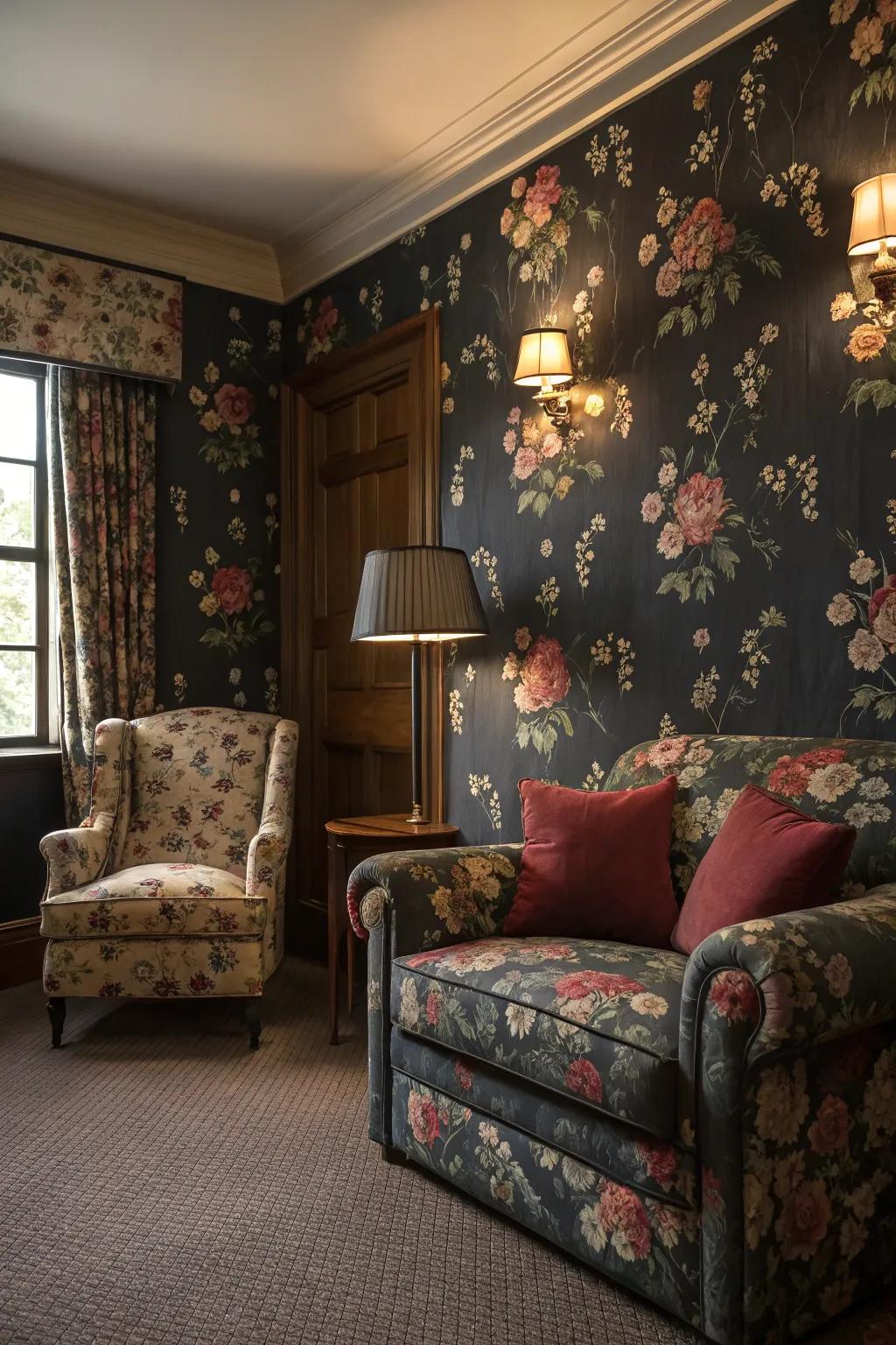 Moody florals add an element of surprise and romance.