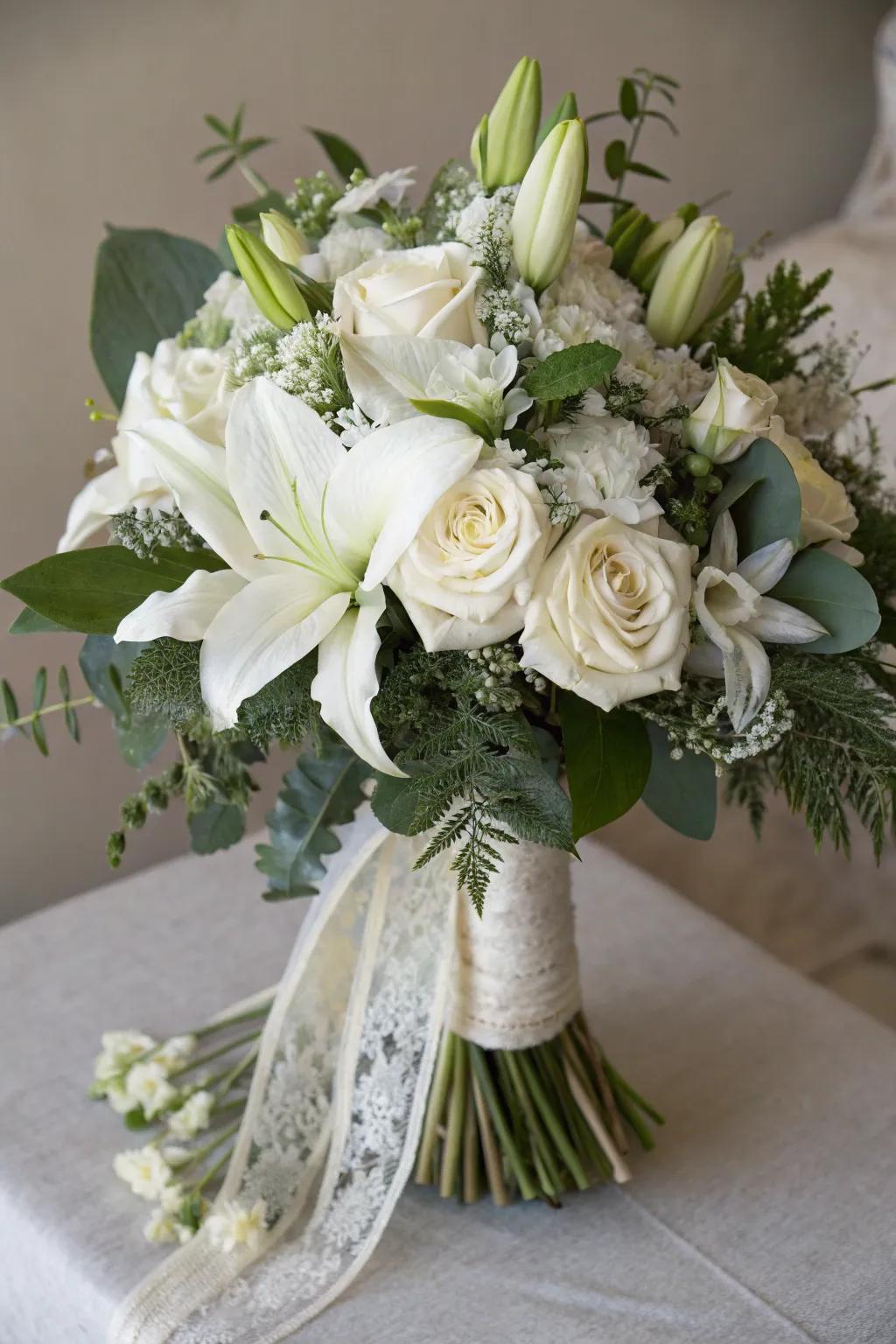 An elegant white arrangement for a classic graduation gift.