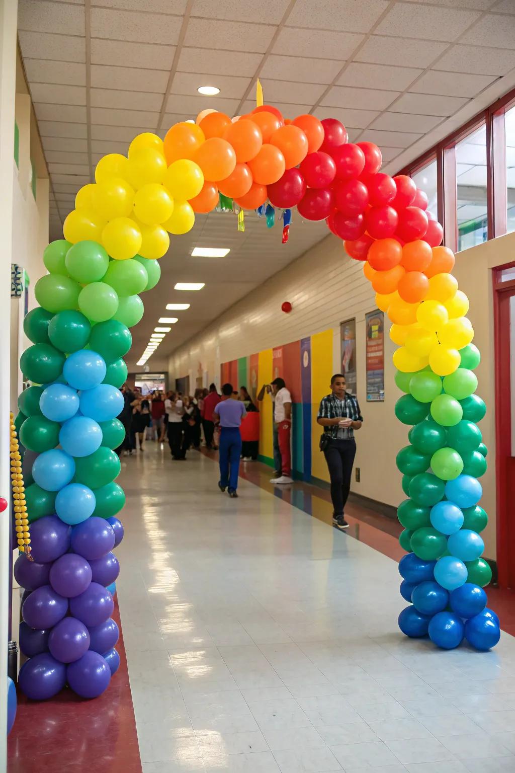 Bursting with school spirit: A colorful balloon garland to set the scene.