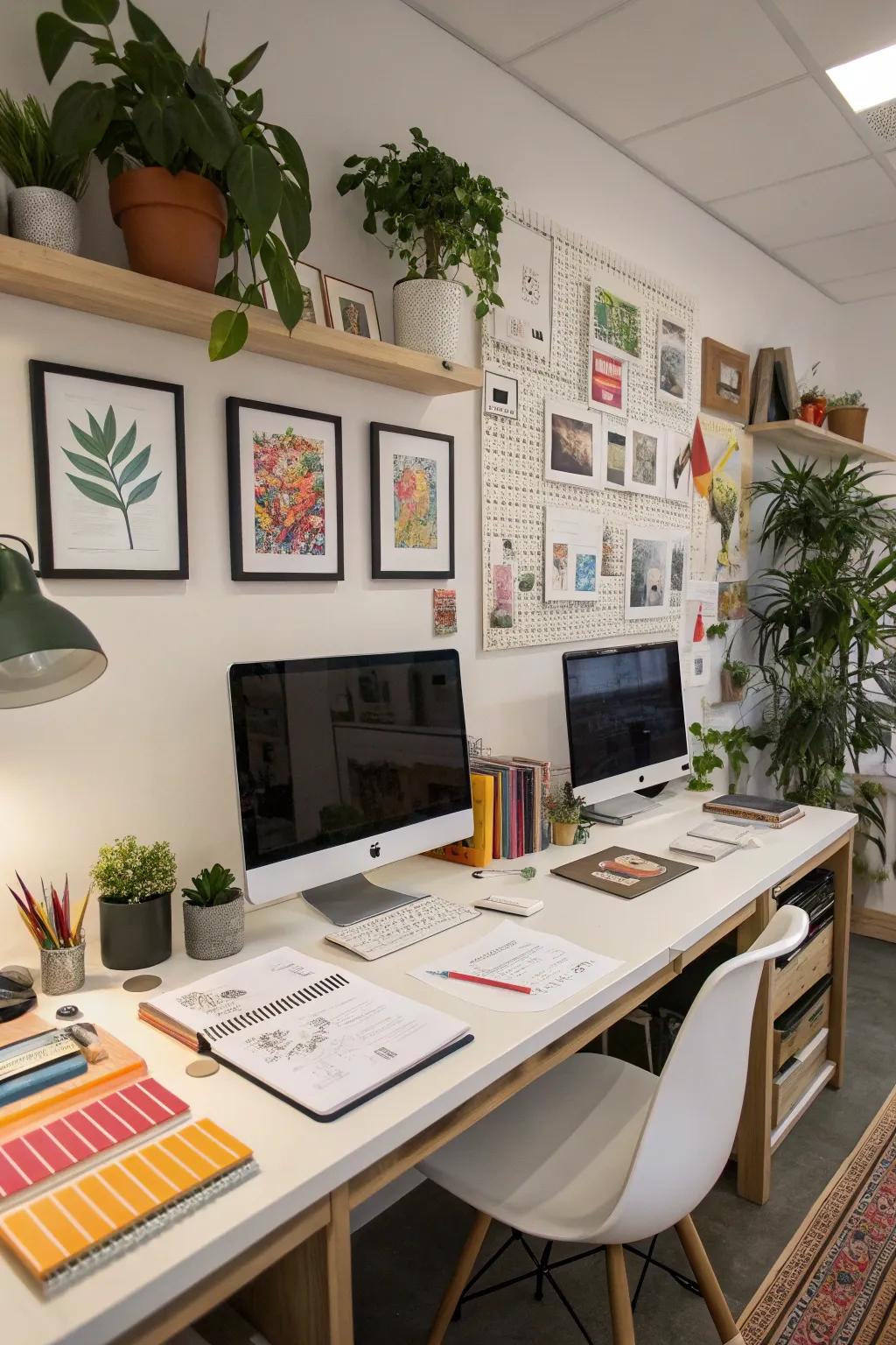 Personal elements transform a workspace into a comfortable, personal sanctuary.