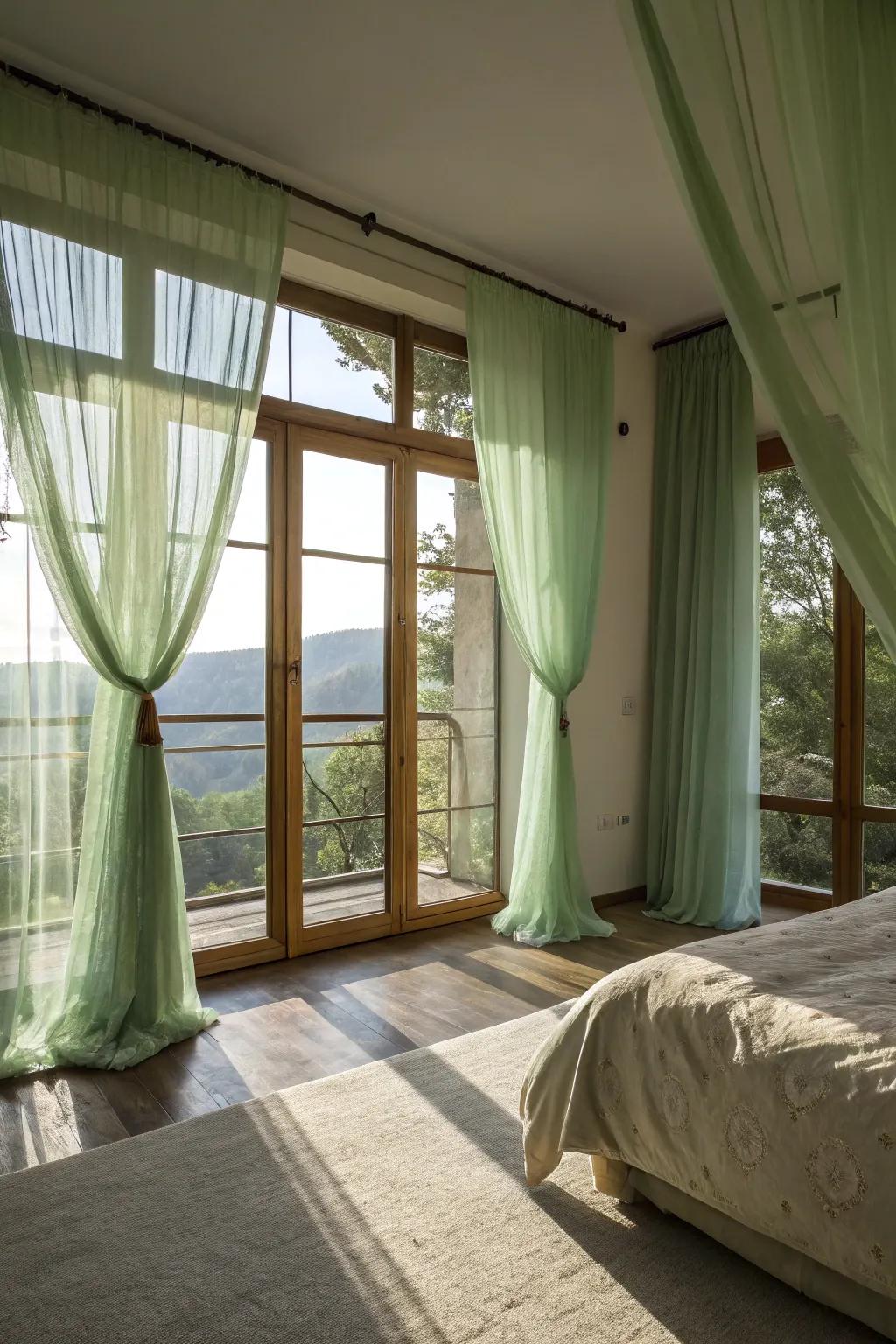 Daylight amplifies the green shades and produces an airy mood.