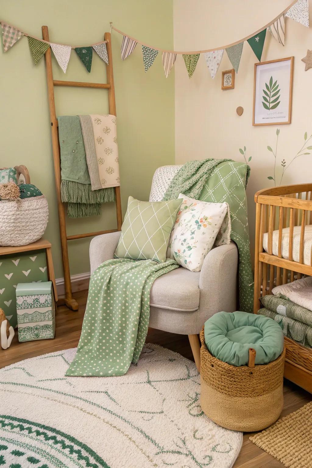 Textiles in matching tones create a cozy atmosphere.