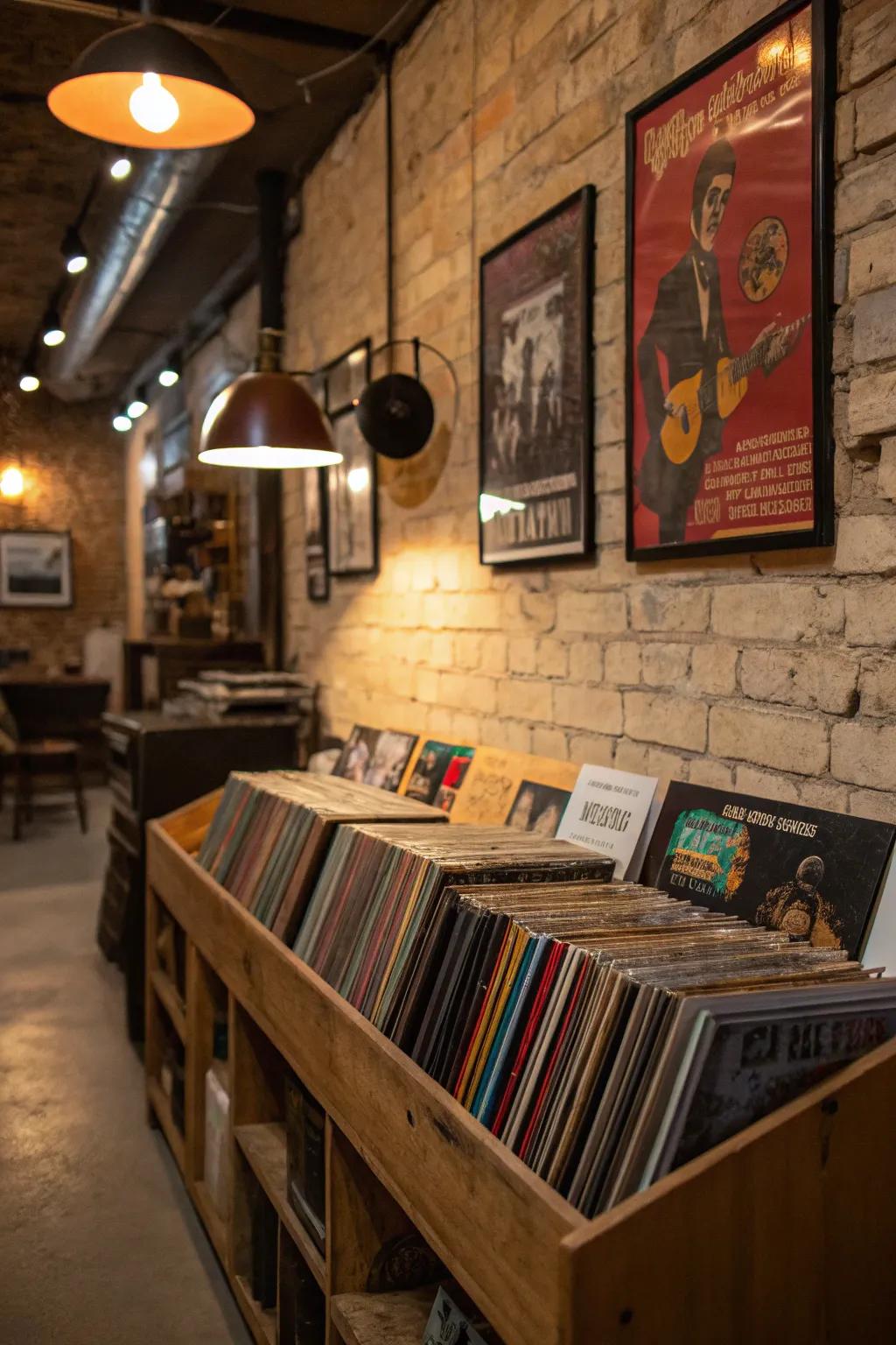 Vinyl records introduce musical charm and vintage style.
