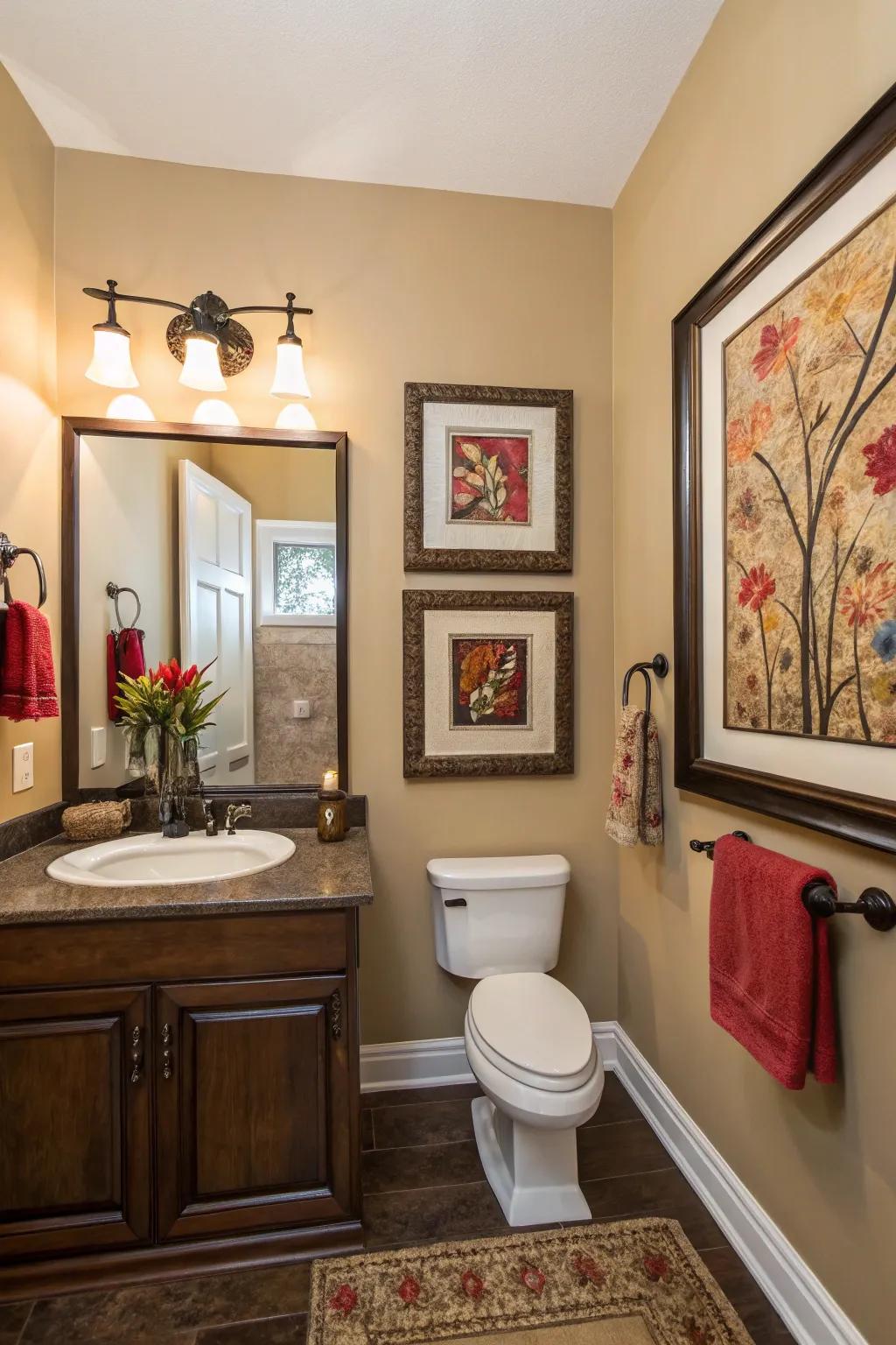 Give your half bath a personal and sophisticated touch with artwork.