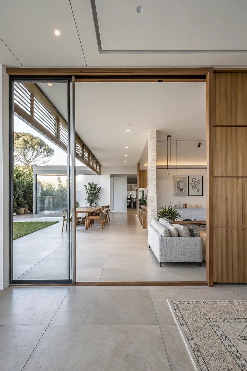 Maintain a contemporary flow with assimilated sliding doors.