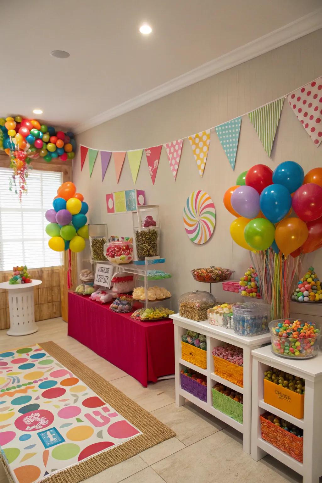 Indulge in a Candyland Extravaganza using sweet decorations.