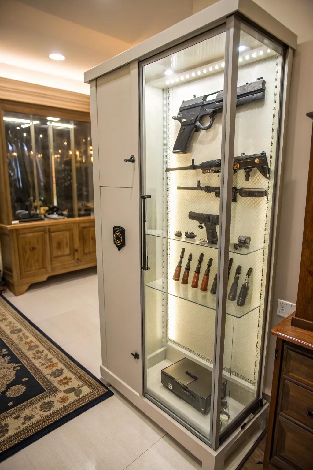 Glass display cases balance security with presentation.