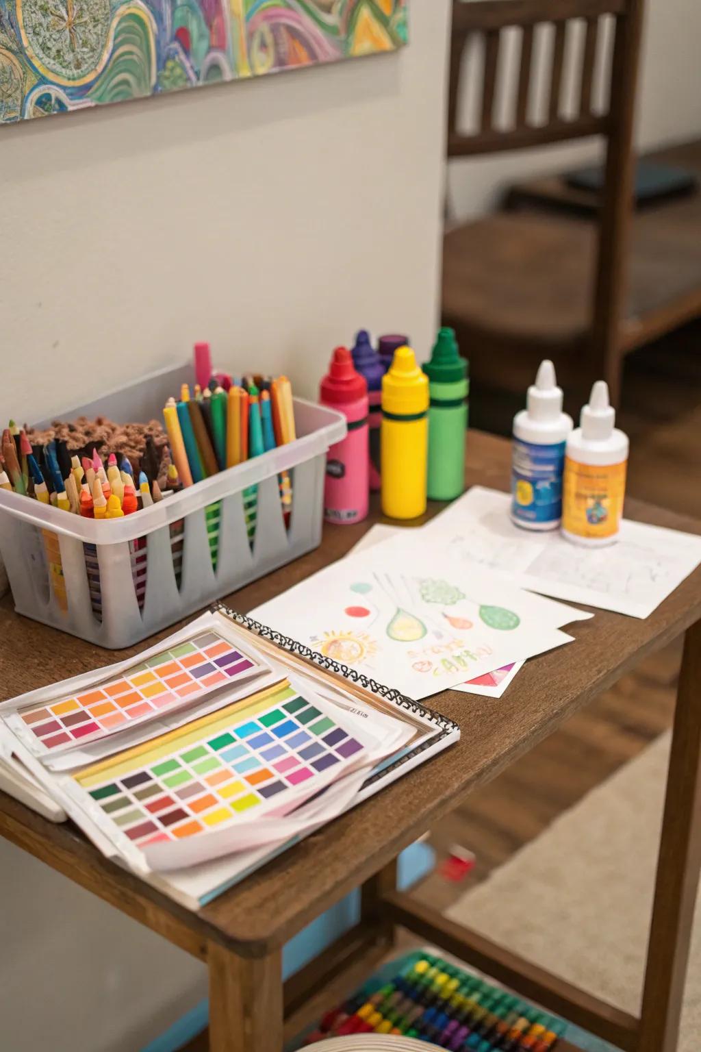 Encourage creativity using a dedicated arts and crafts corner.