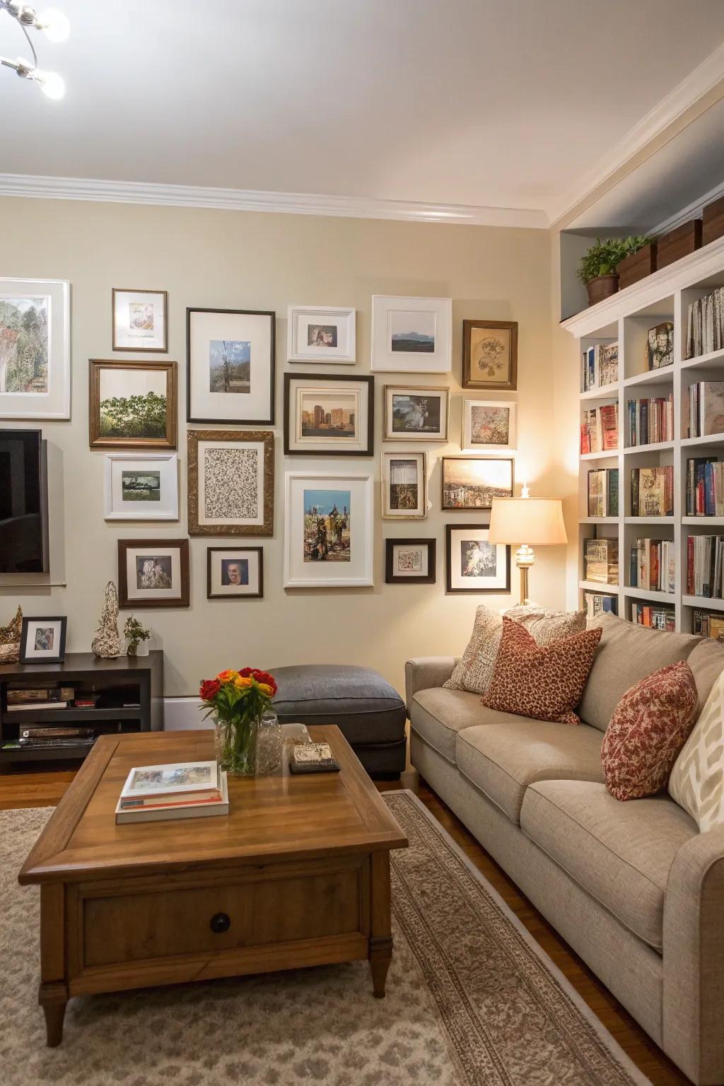 A gallery wall tells a story through a curated collection of art.