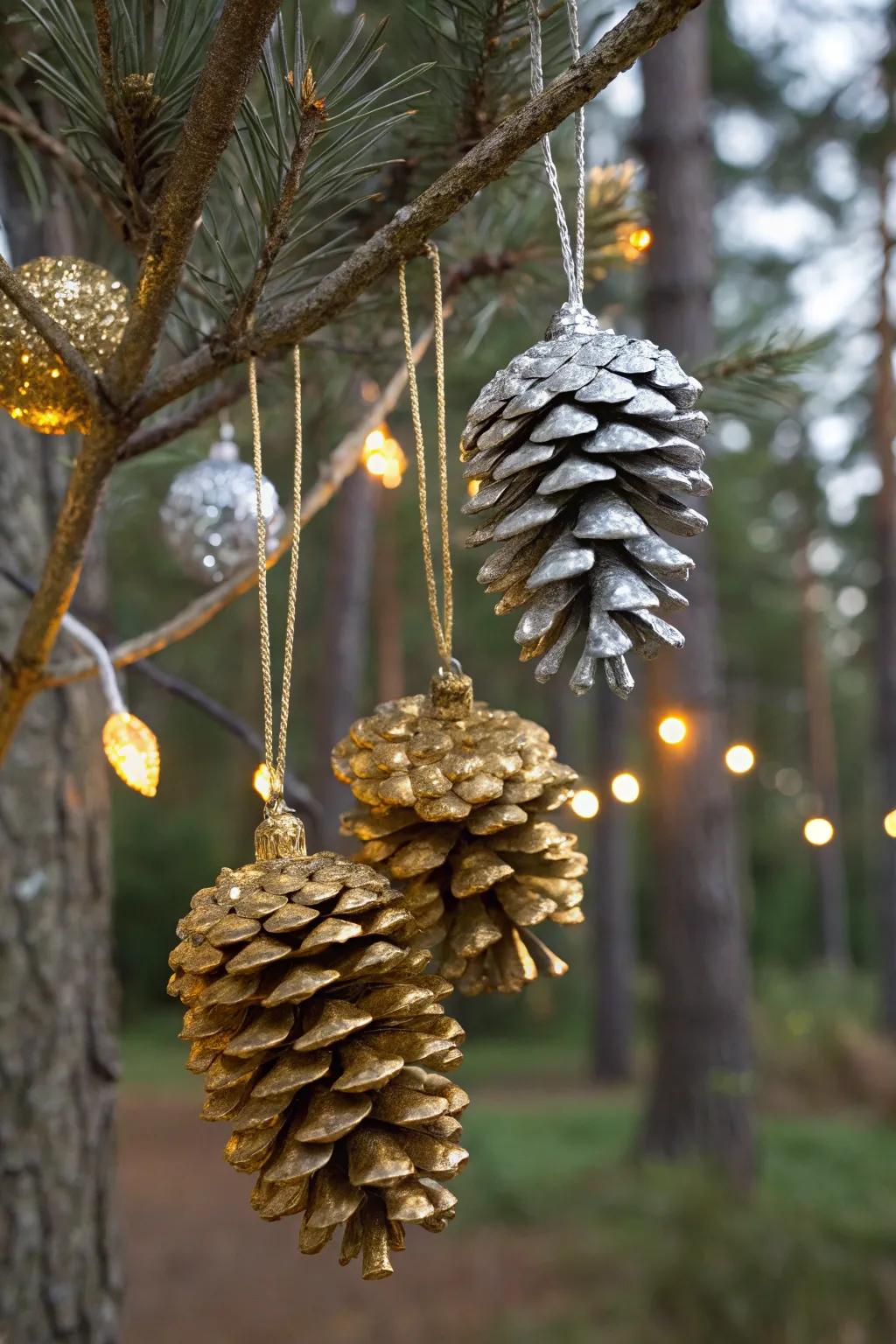 Elegant gilt cones adding a hint of luxury to the festive decorations.