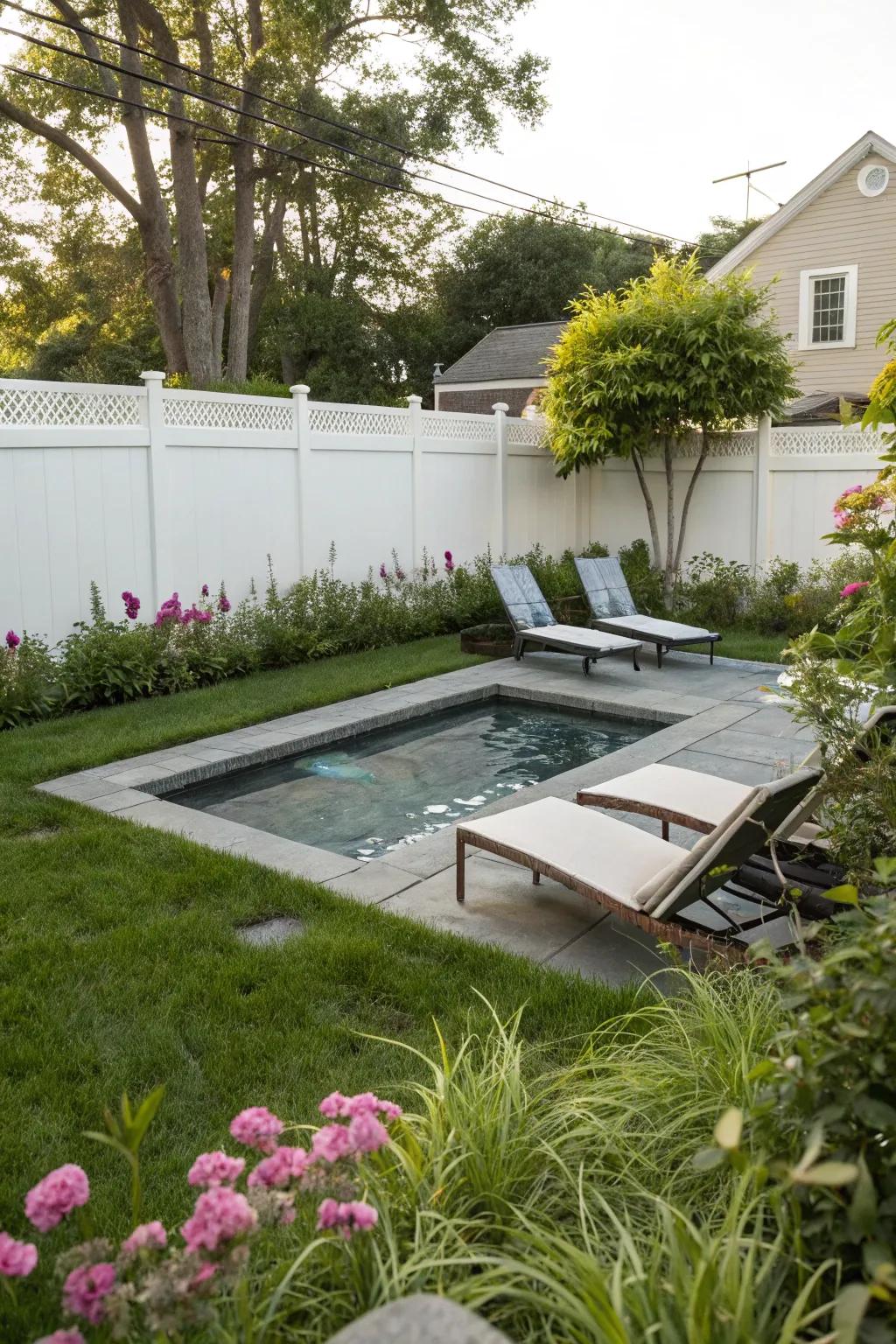 A snug compact dipping pool suitable for limited spaces.