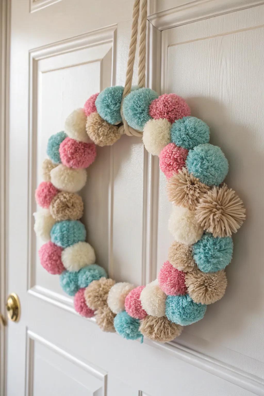 Add a touch of fun to your home with this DIY fluff ball and fiber wreath&mdash;perfect for crafting mornings with friends.