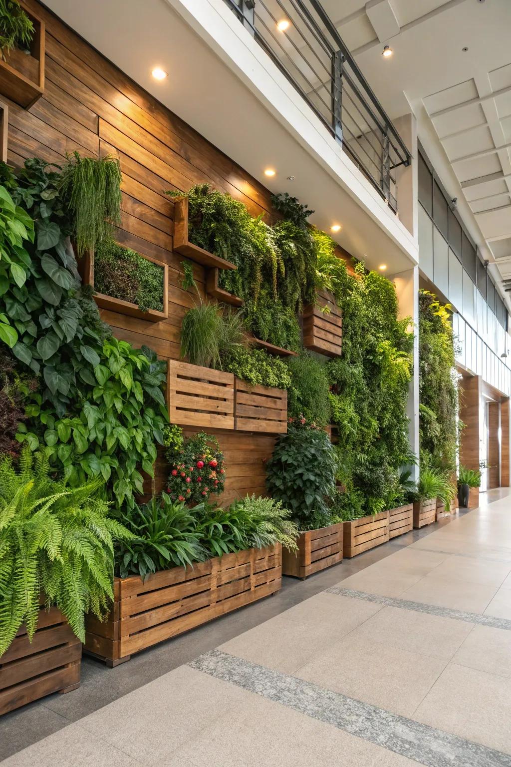 Organic components fashion a soothing and invigorating wall showcase.