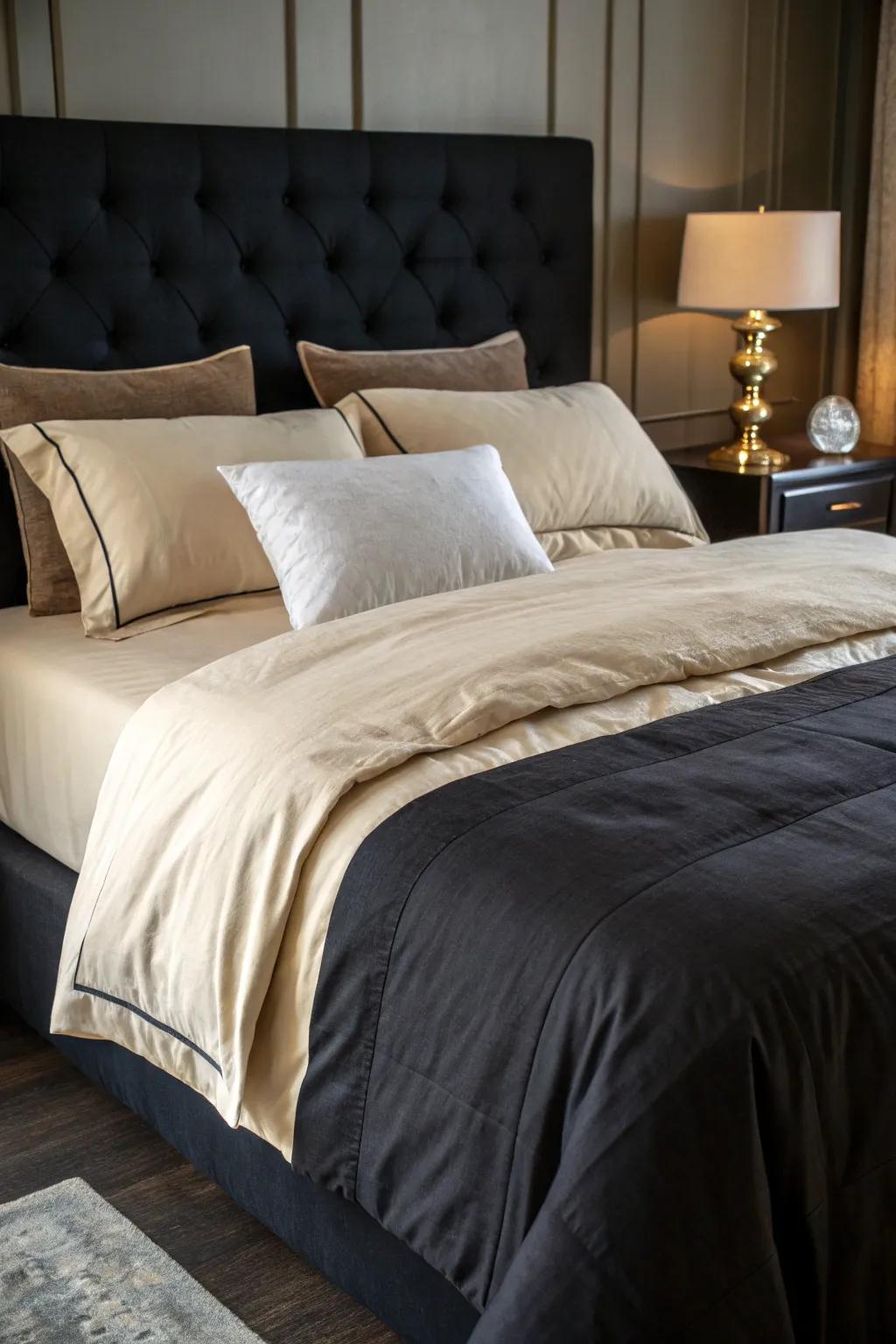 Contrasting colors bring an audacious statement to your bed.