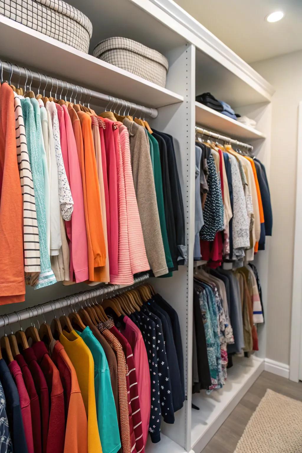 Switching out seasonal clothes to minimize clutter.