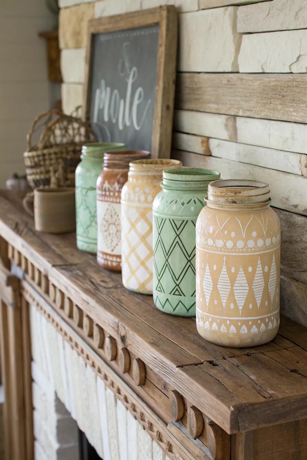 Distressed jars bring a rustic charm to your home decor.