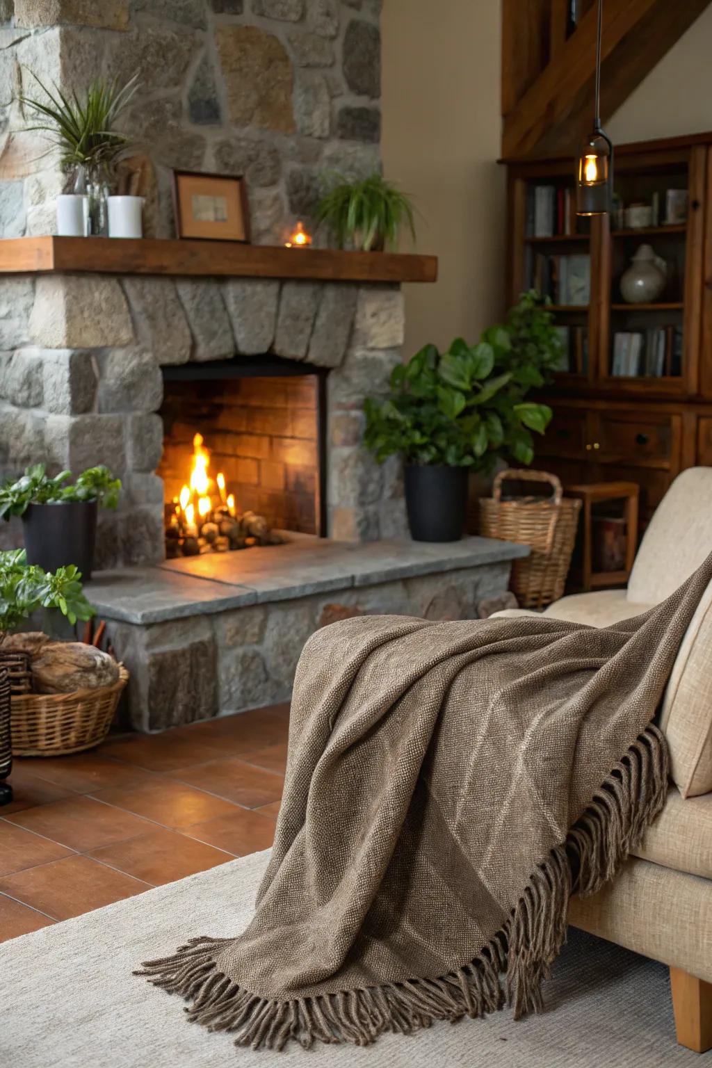 Inherent textures, such as stone and fleece, deepen and warm up your decor.