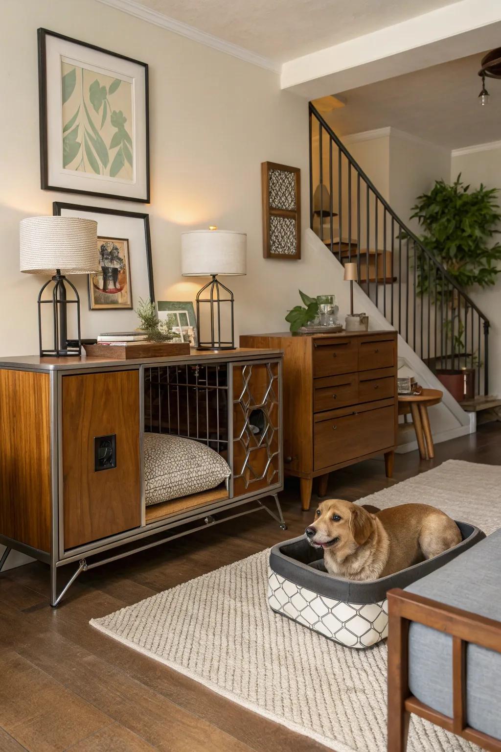 Vintage-inspired design meets contemporary pet comfort in this vintage dog den.