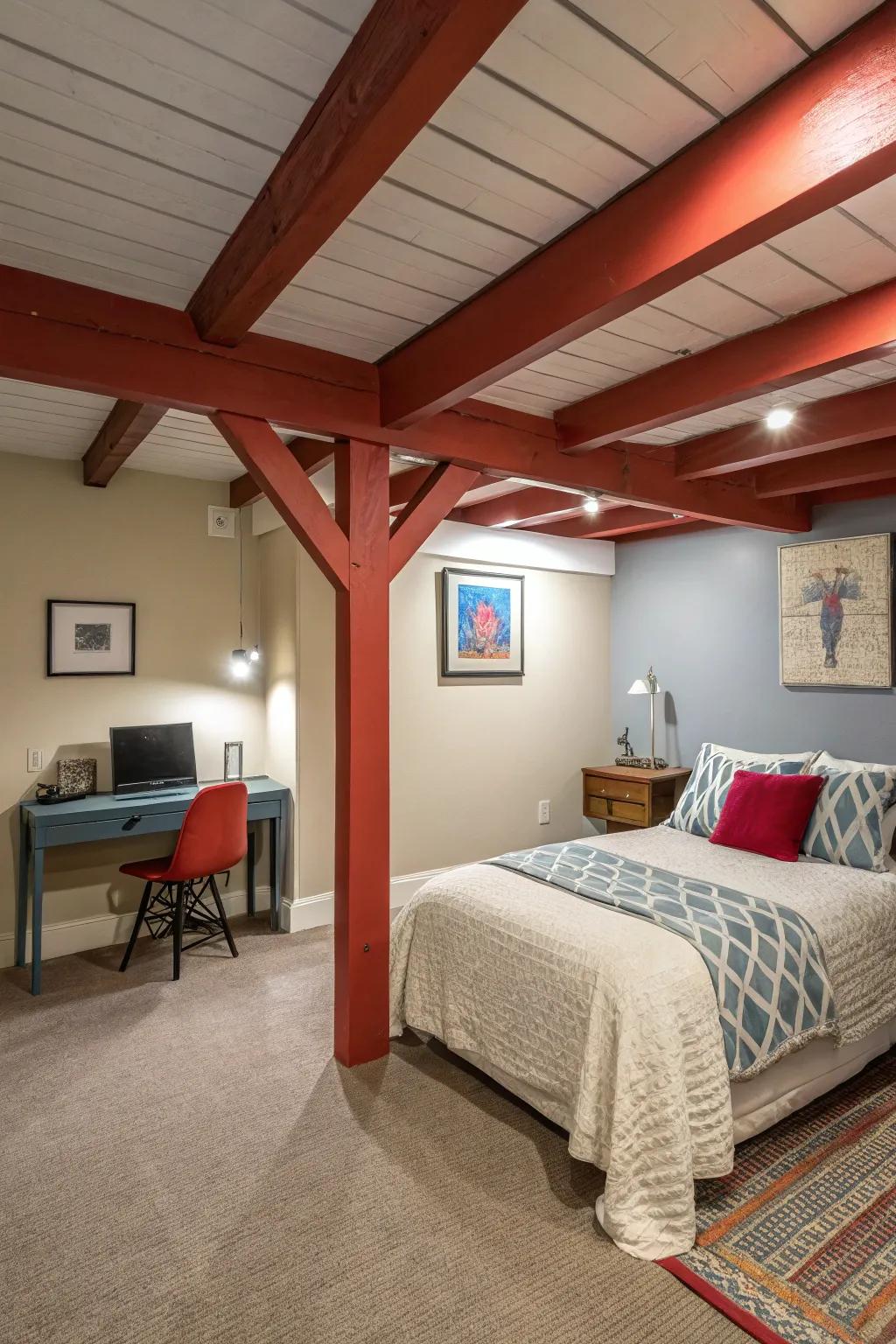 Exposed beams give your basement character.