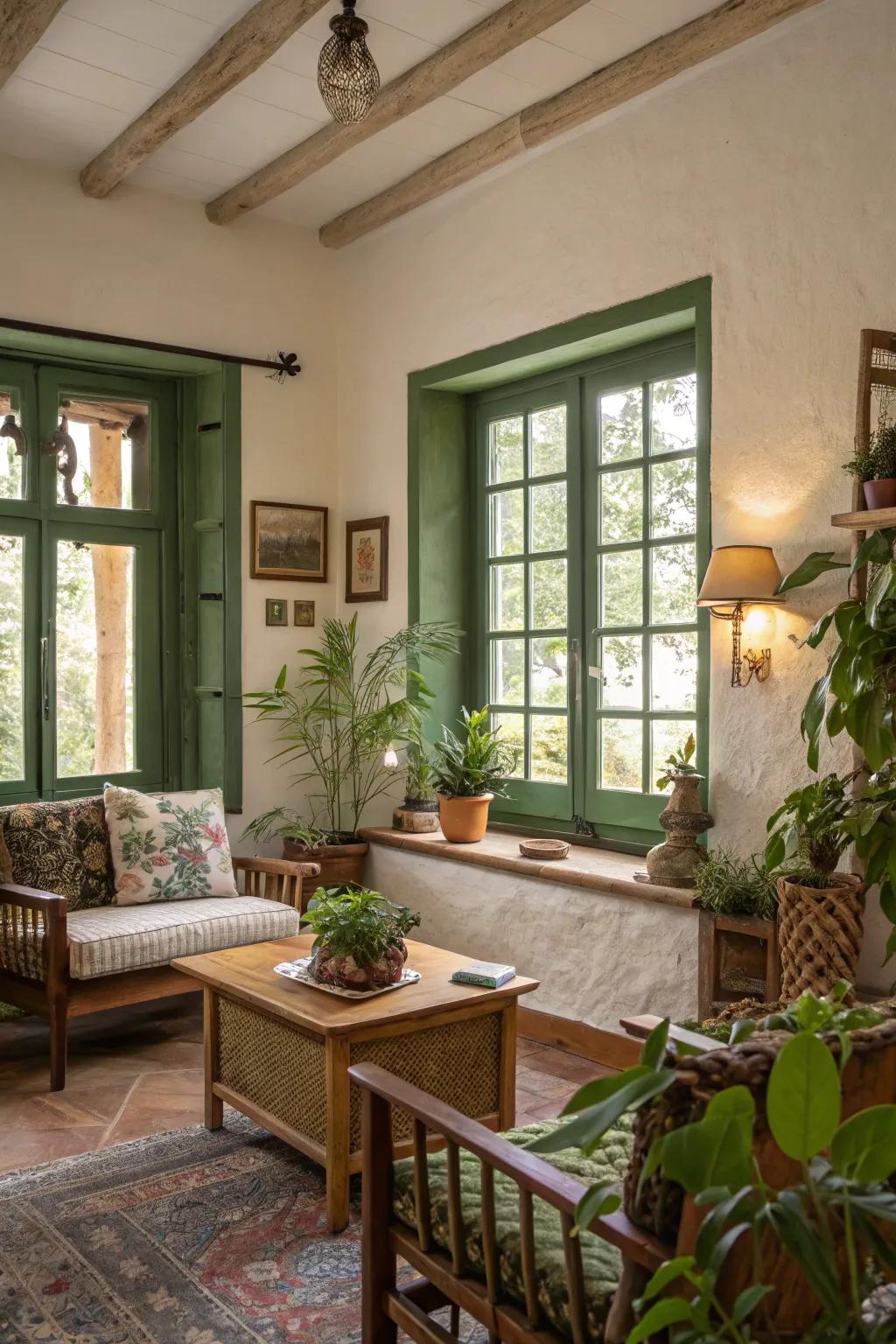 Green frames add an organic and refreshing touch.