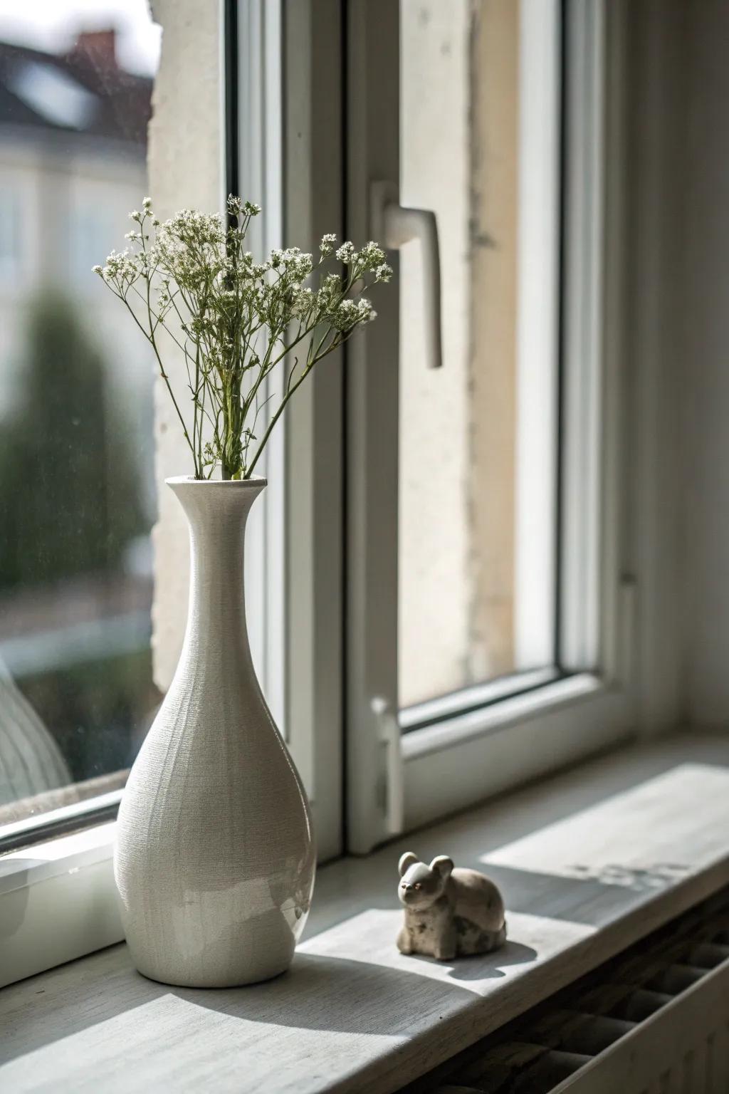 Embrace simplicity through a minimalist approach to sill decoration.
