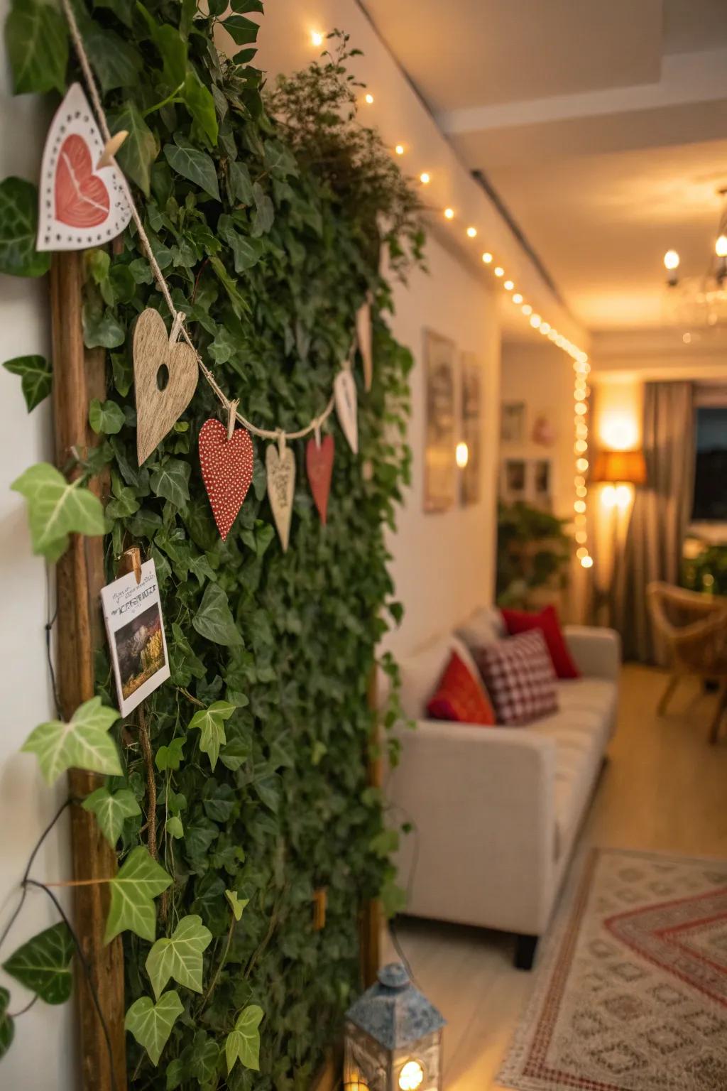 A DIY ivy wall showcasing personal creativity and unique style.