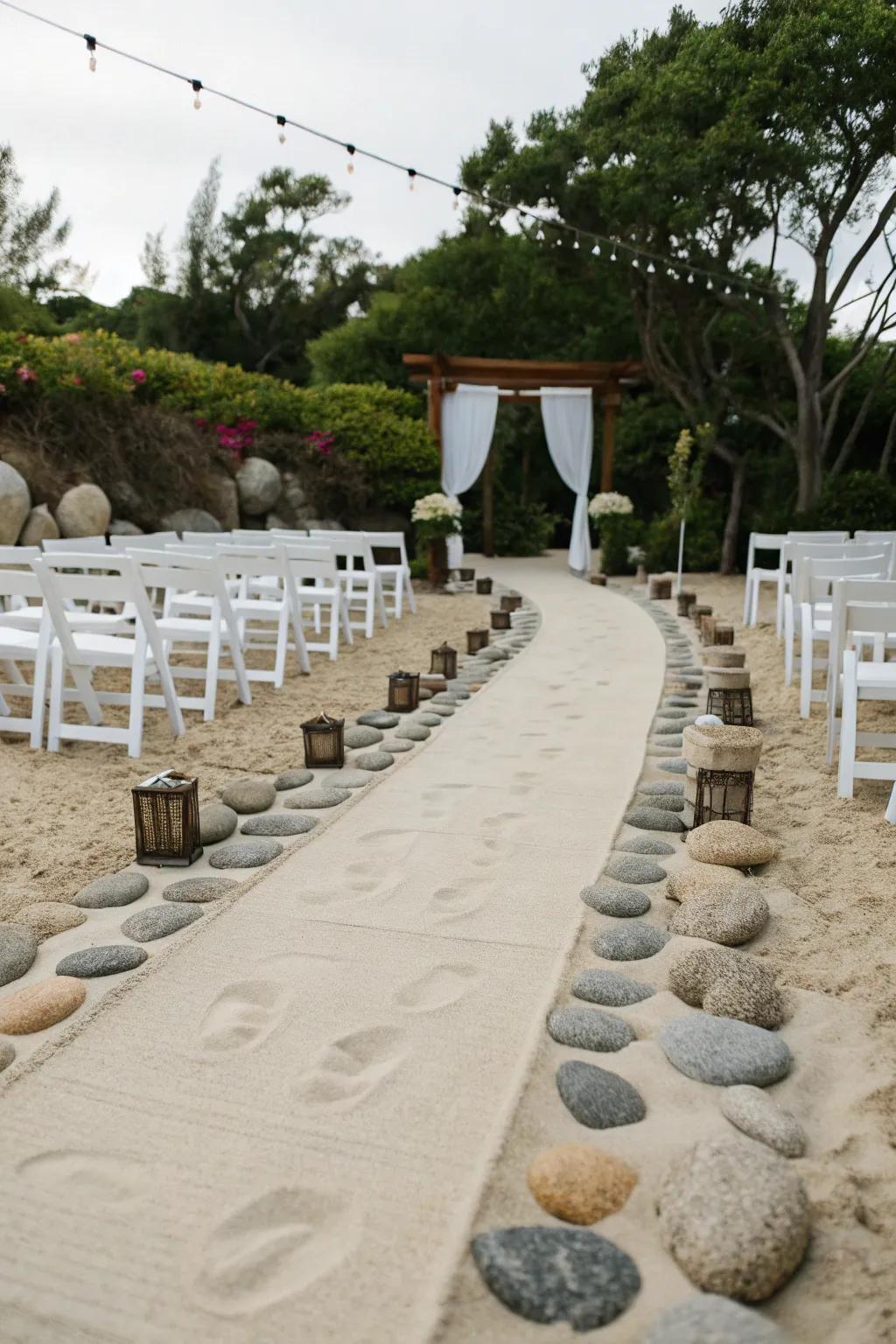 A Zen garden aisle for a peaceful walk.