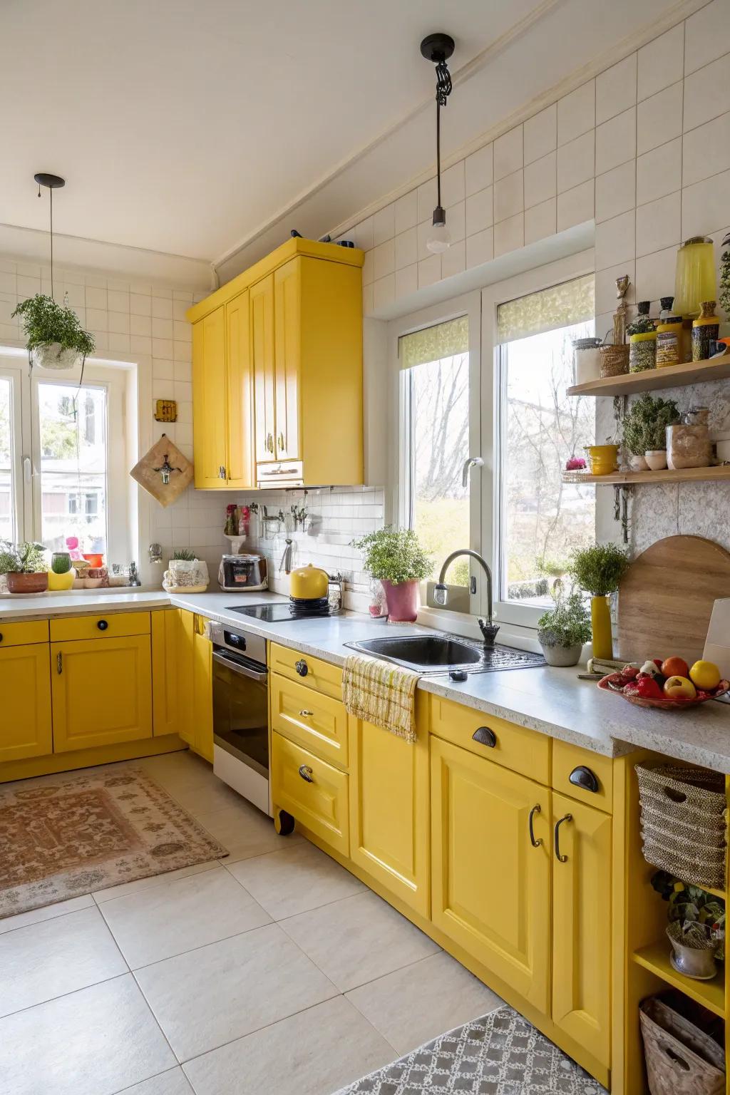 Lively gold highlighting infuses a cheerful energy into your cooking space.