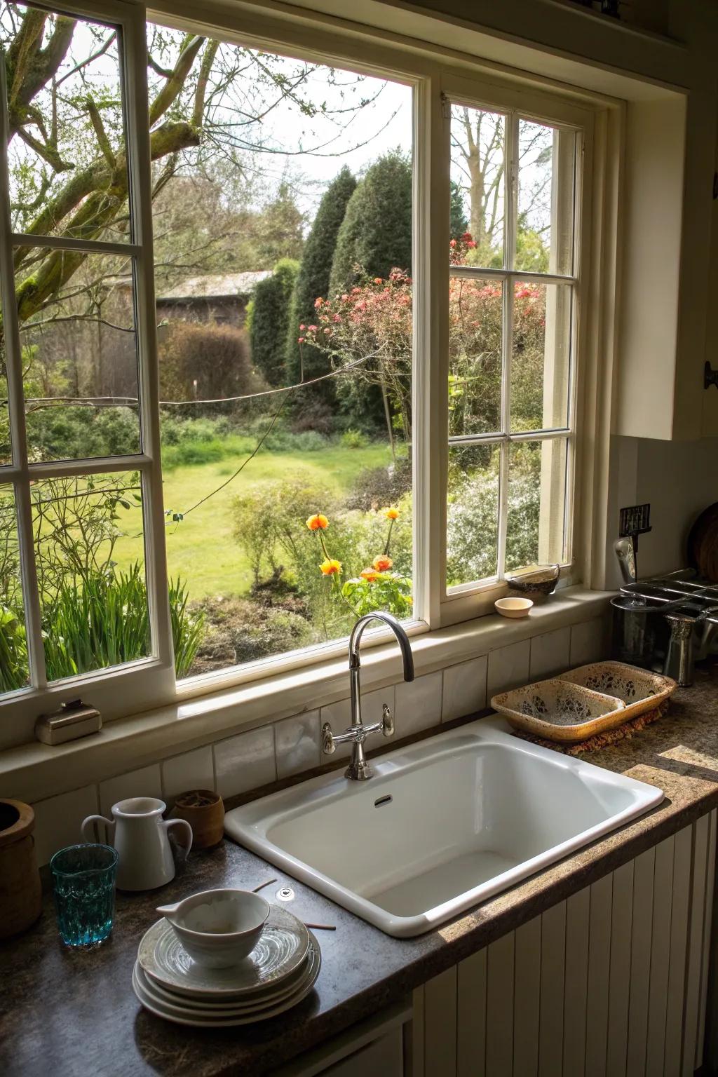 A corner sink transforms a daily chore into a peaceful experience.