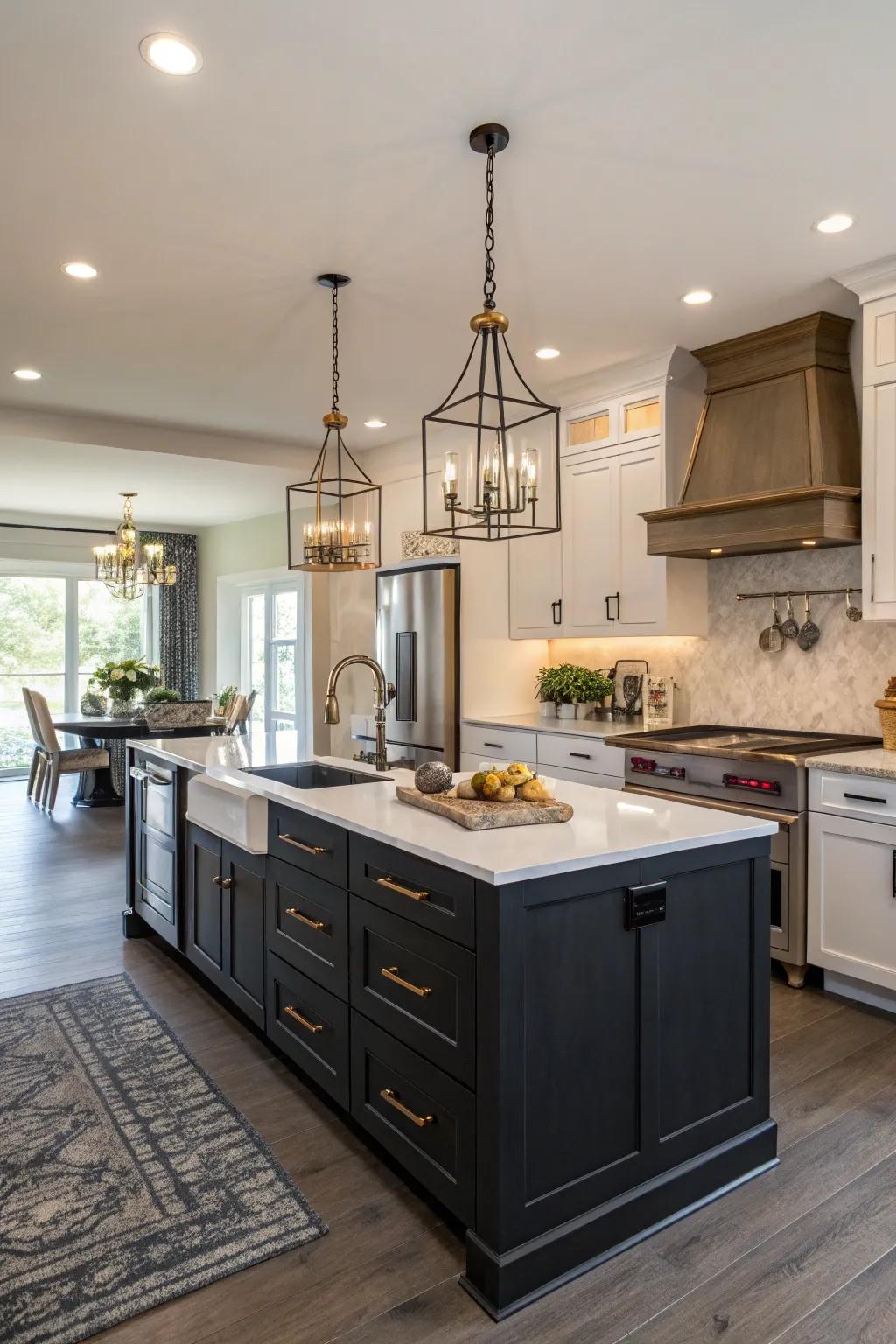 Striking hardware that acts as the centerpiece of the kitchen.