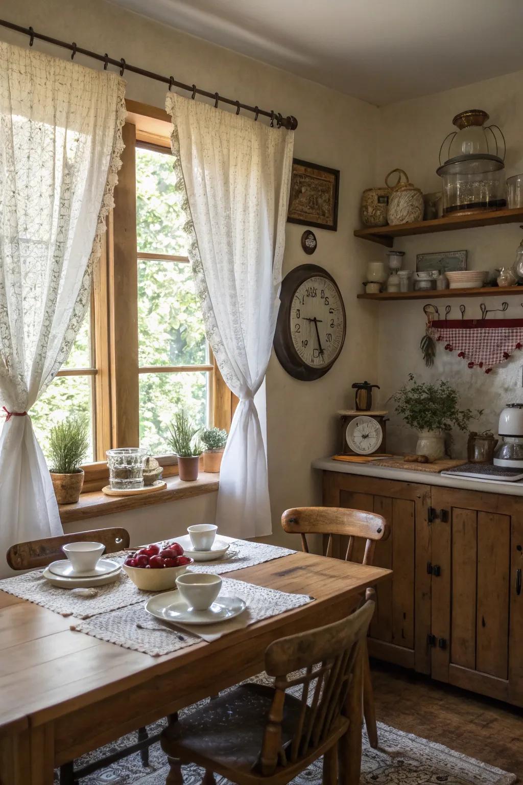Cafe curtains bring a touch of vintage elegance to any kitchen.