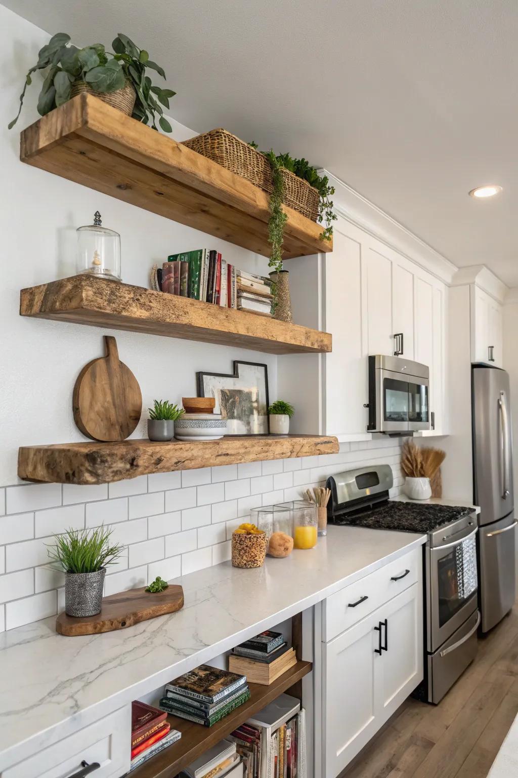 Raw-edge racks bring nature and class into your kitchen.