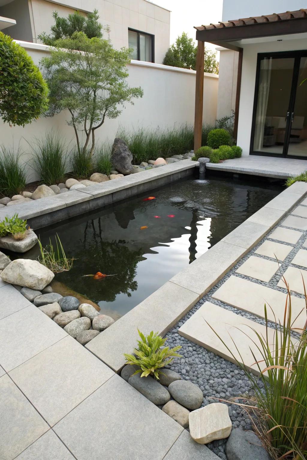 Refined and serene: the beauty of minimalism in pond design.
