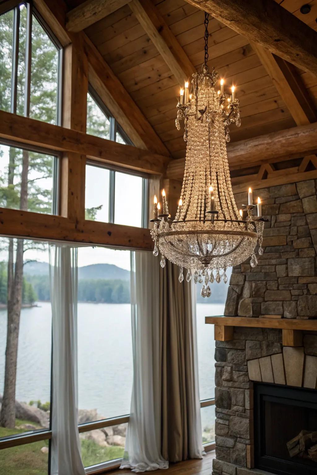 Chandeliers provide a hint of elegance to country design.