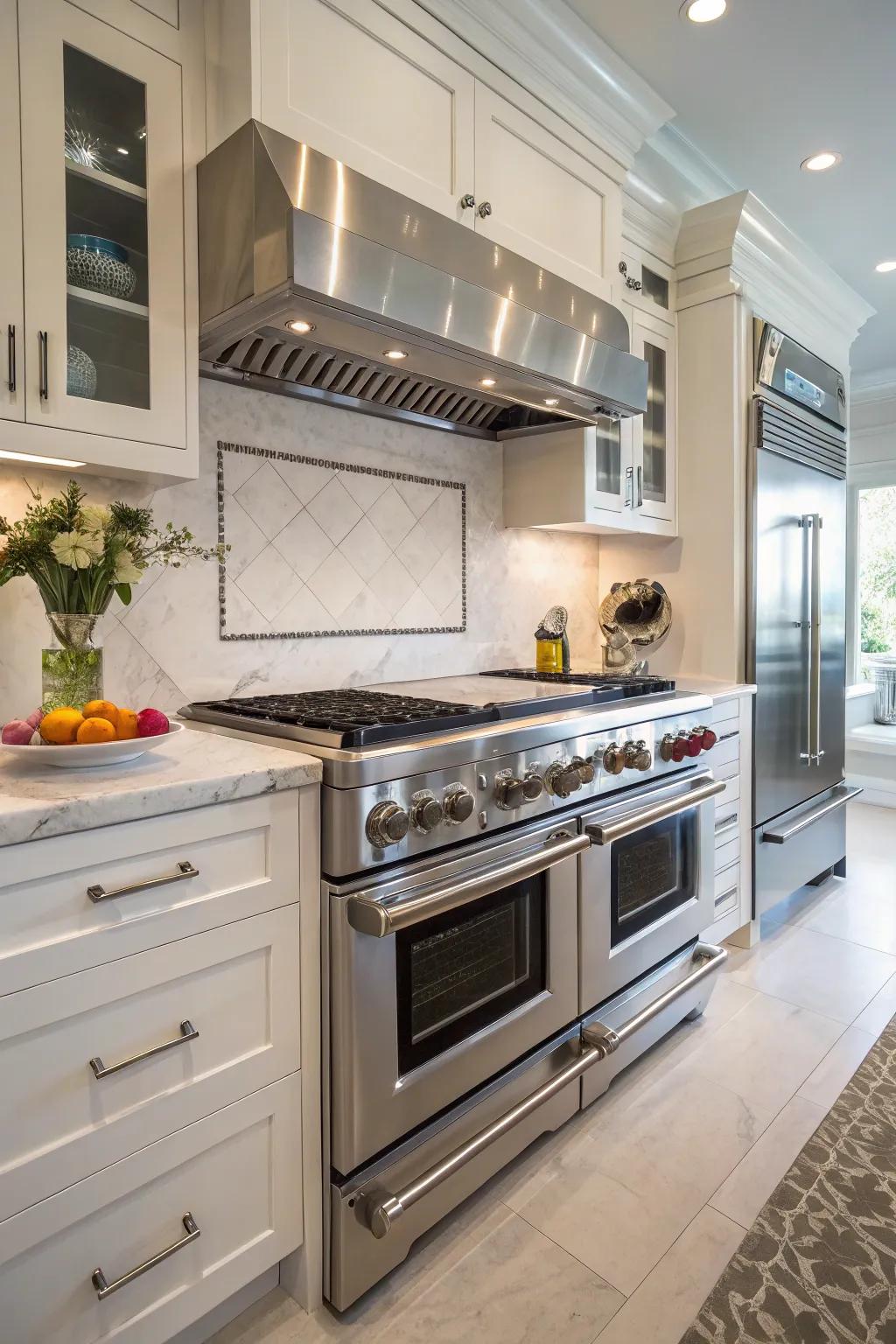 A kitchen furnished with premium stainless steel appliances.